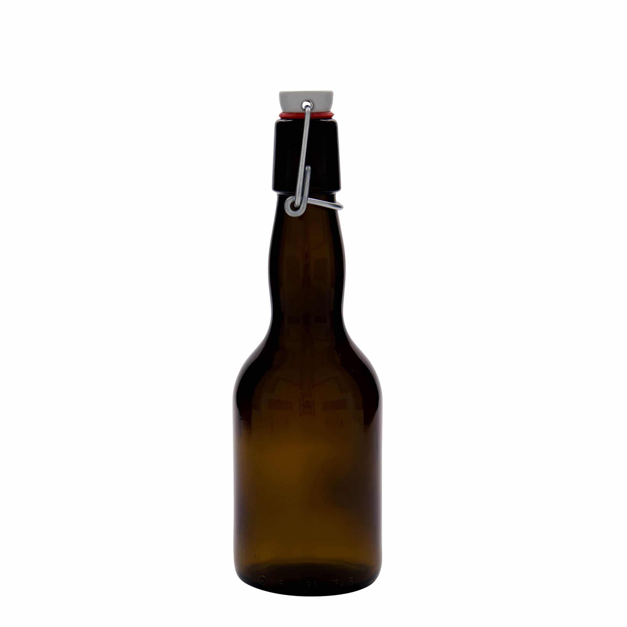 330 ml ølflaske, krum hals, glas, brun, åbning: Patentlåg