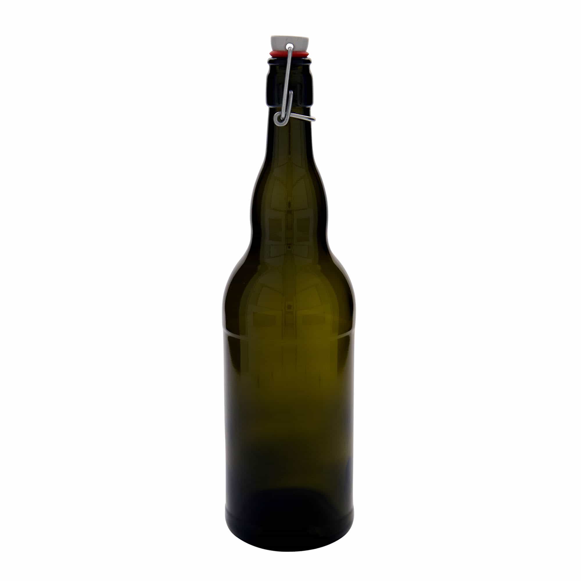 1.000 ml ølflaske Belgien, glas, antikgrøn, åbning: patentprop