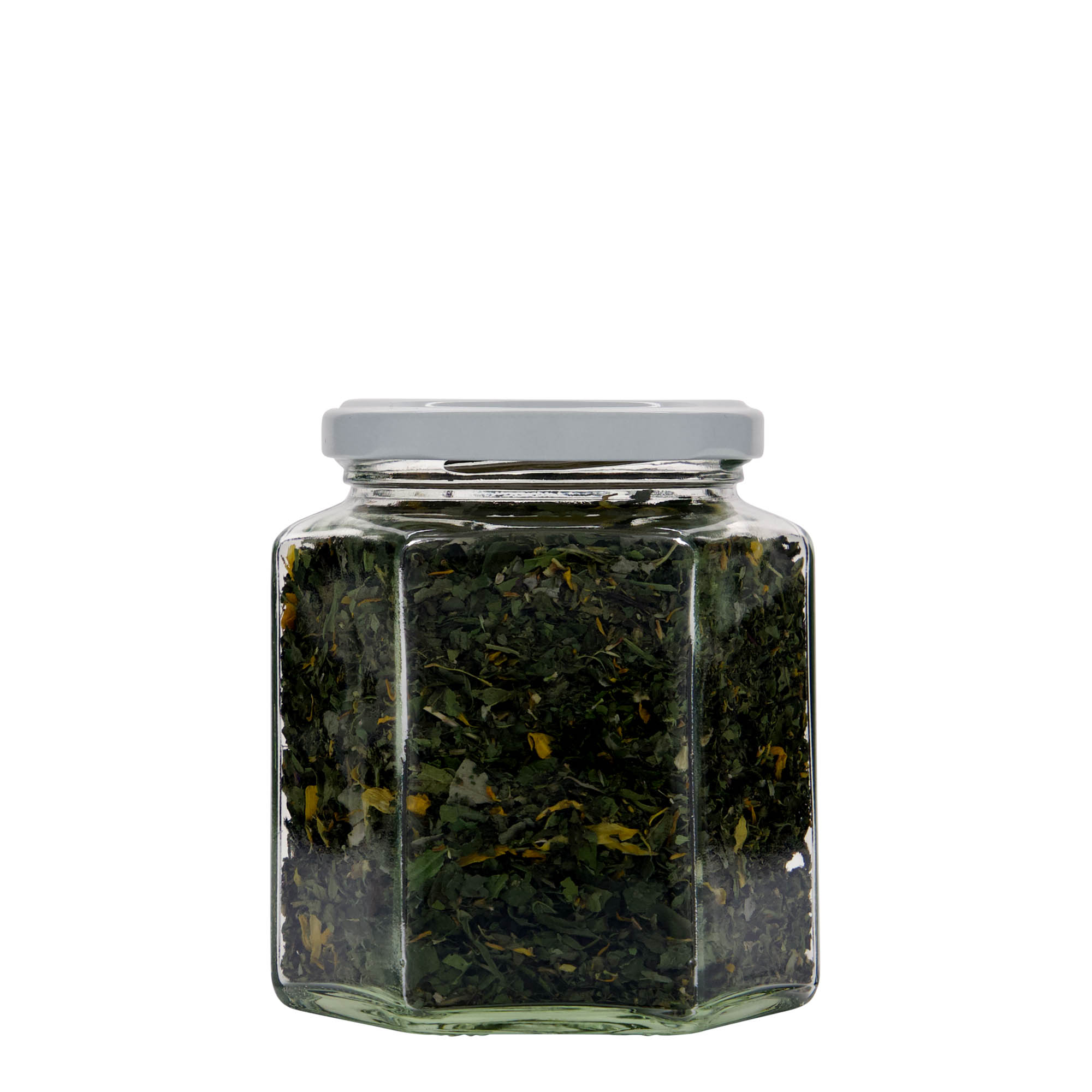 390 ml sekskantet glas, åbning: Twist-Off (TO 70)