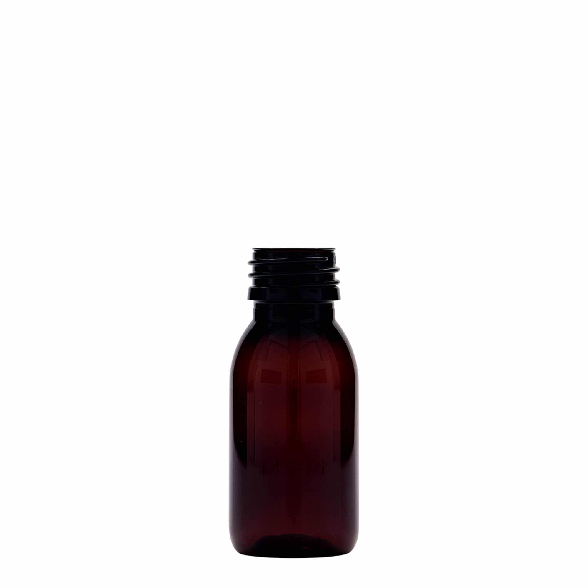 60 ml PET-medicinflaske, brun, plast, åbning: PP 28