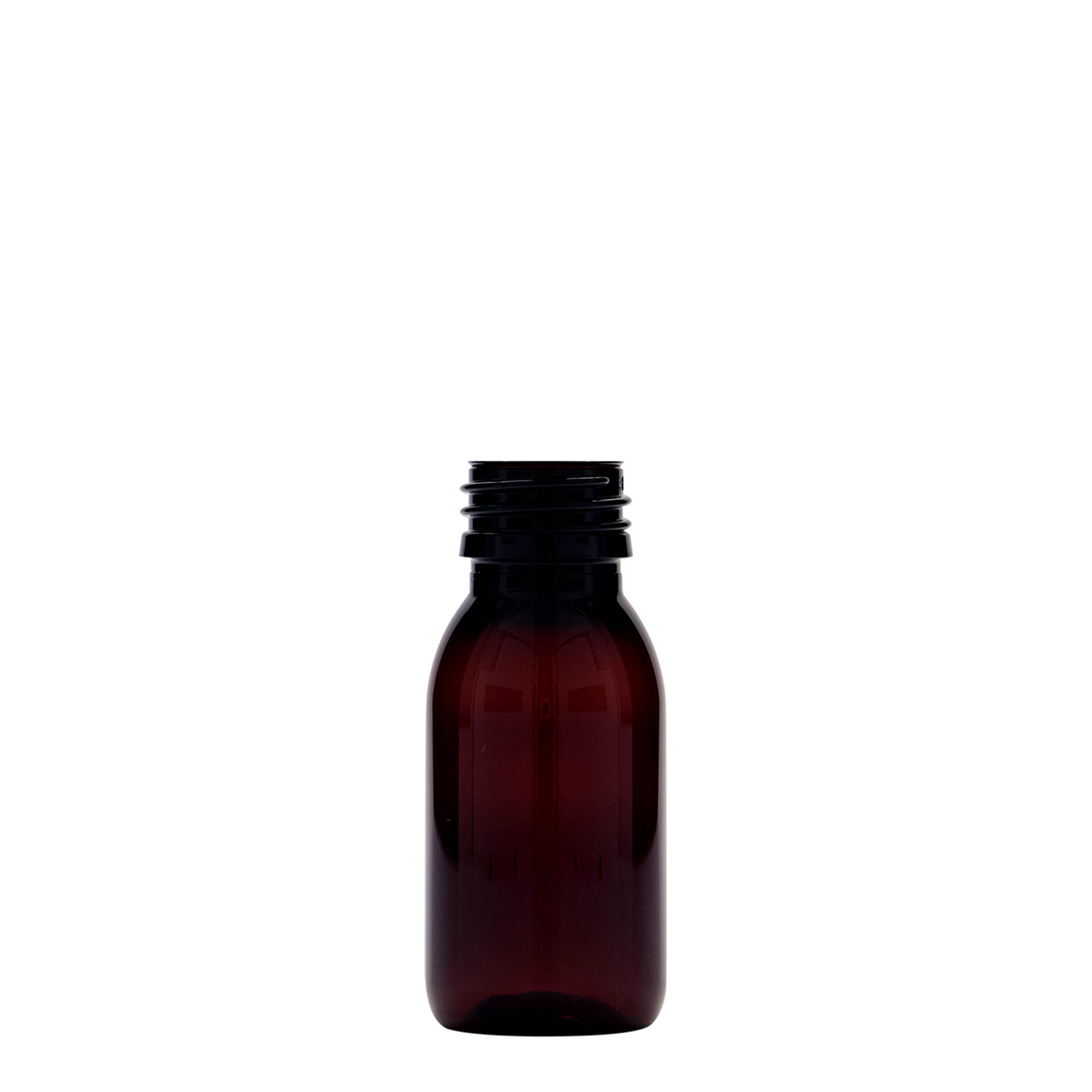 60 ml PET-medicinflaske, brun, plastik, åbning: PP 28