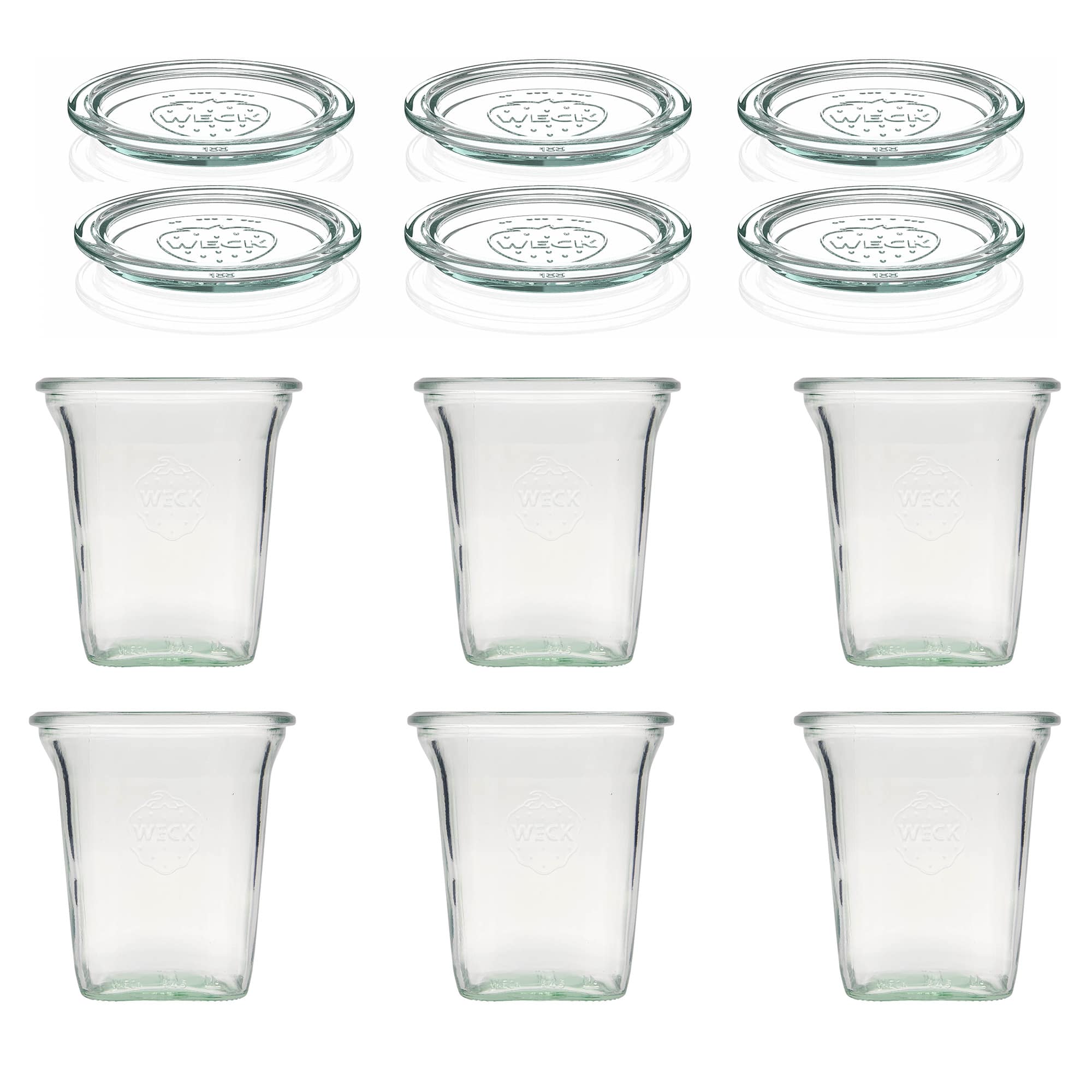 6x 545 ml WECK-quadroglas med glaslåg RR 100