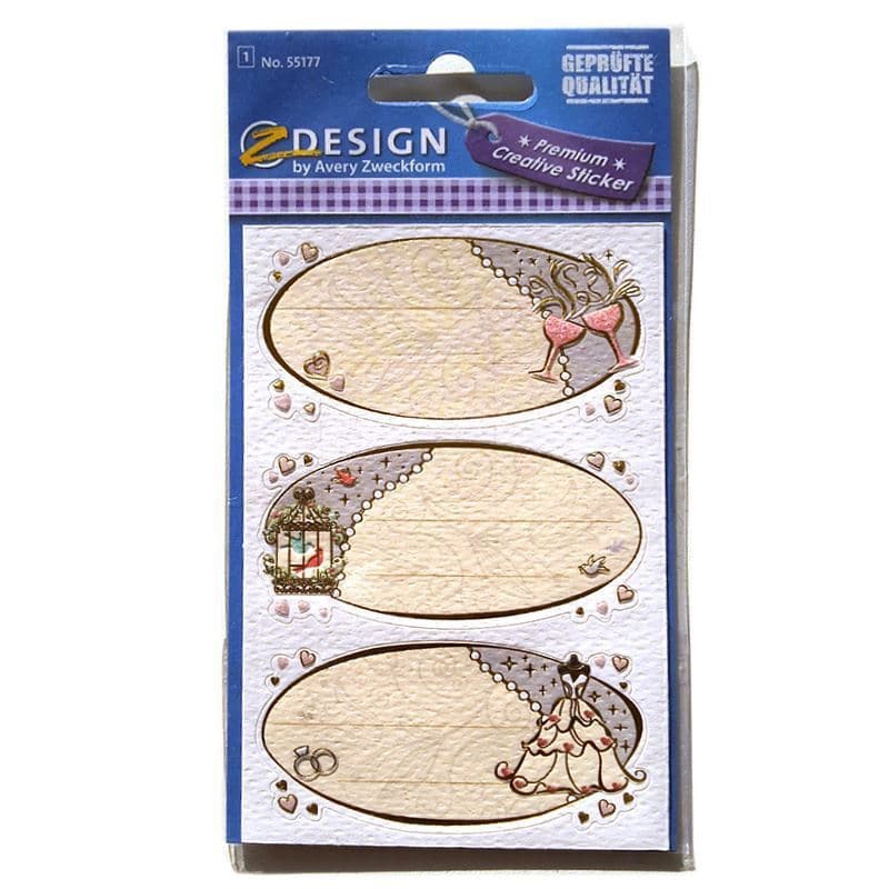 Zweckform etiketter 'Bryllupsønsker', oval, papir, flerfarvet Zweckform etiketter 'Bryllupsønsker', oval, papir, flerfarvet