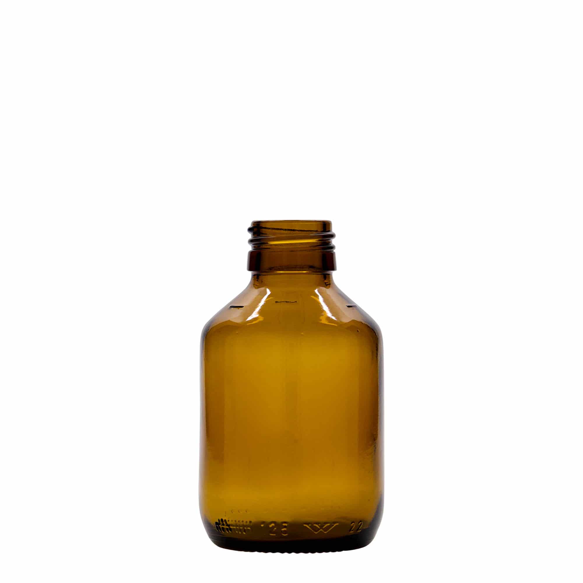 125 ml medicinflaske, brun, glas, åbning: PP 28 125 ml medicinflaske, brun, glas, åbning: PP 28