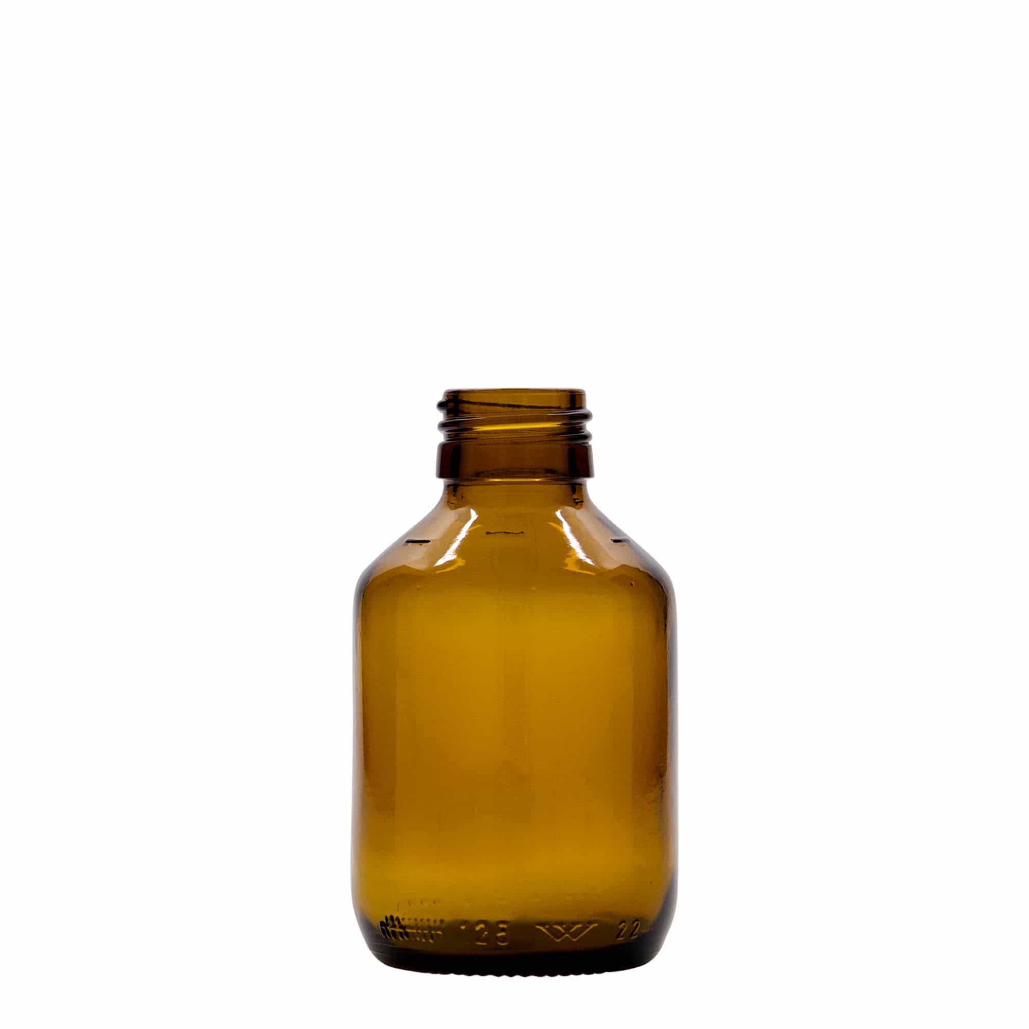 125 ml medicinflaske, brun, glas, åbning: PP 28