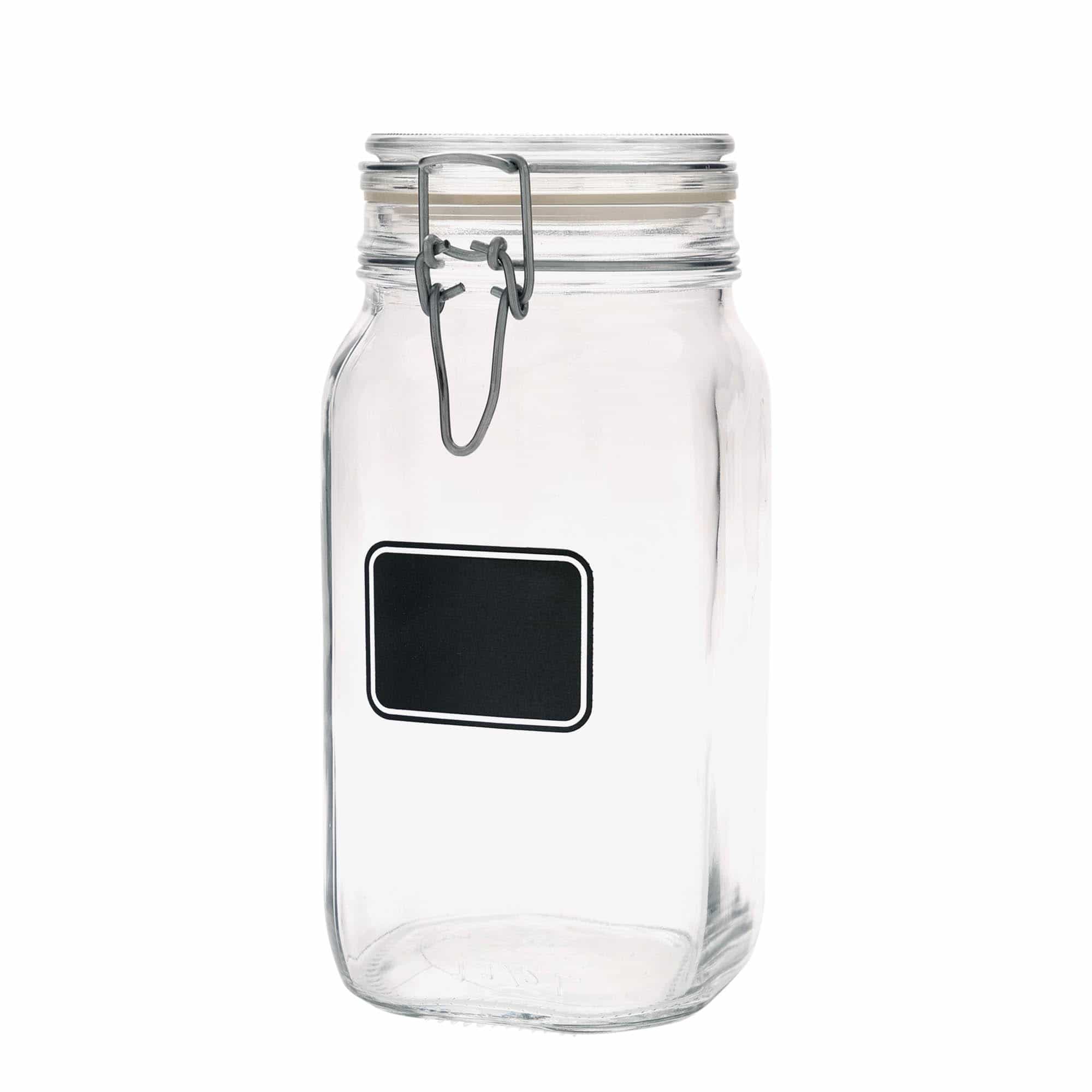 1.500 ml patentglas 'Fido', motiv: Etiketfelt, kvadratisk, åbning: Patentlåg