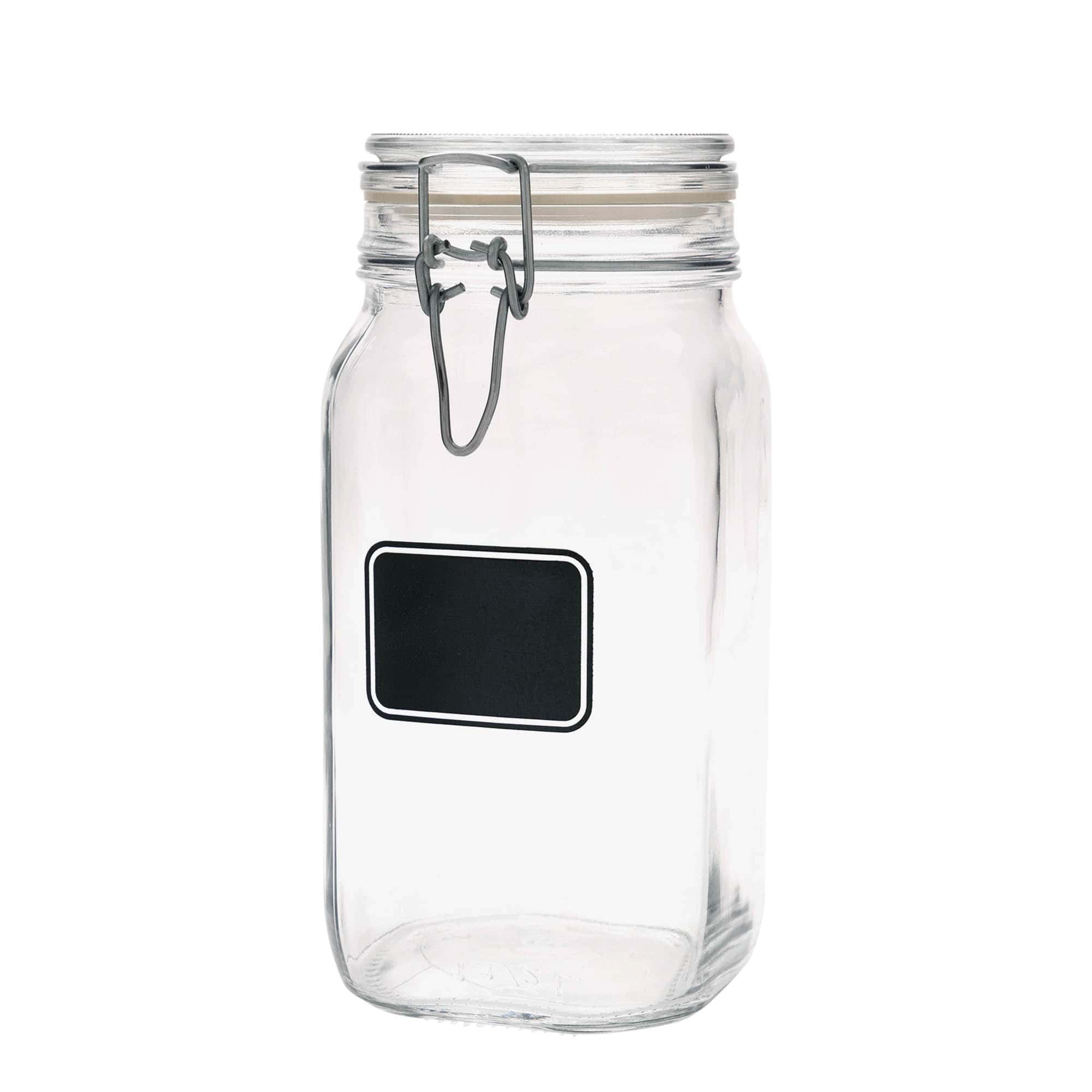 1.500 ml patentlukket glas »Fido«, motiv: etikettefelt, kvadratisk, åbning: patentlukning