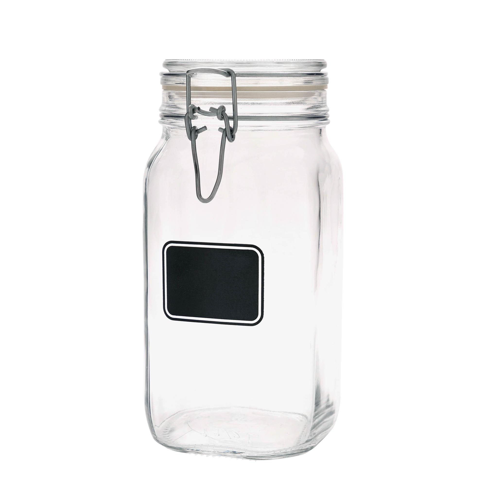 1.500 ml patentlukket glas »Fido«, motiv: etikettefelt, kvadratisk, åbning: patentlukning