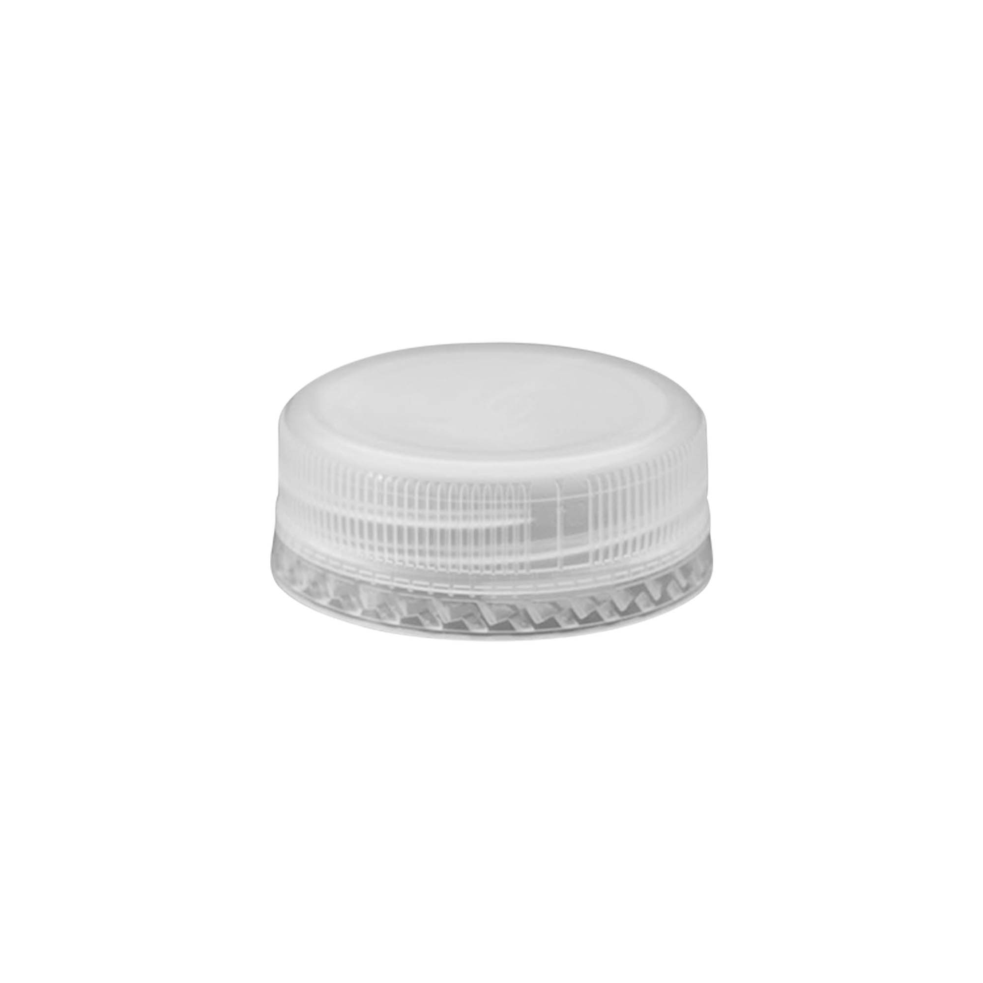 Skrueprop med to-start gevind, PE-plast, hvid, til åbning: PET 38 mm Skrueprop med to-start gevind, PE-plast, hvid, til åbning: PET 38 mm