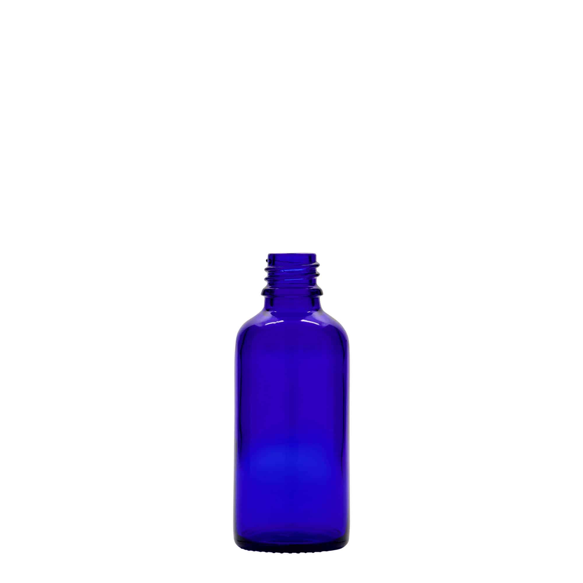 50 ml medicinflaske, glas, kongeblå, åbning: DIN 18