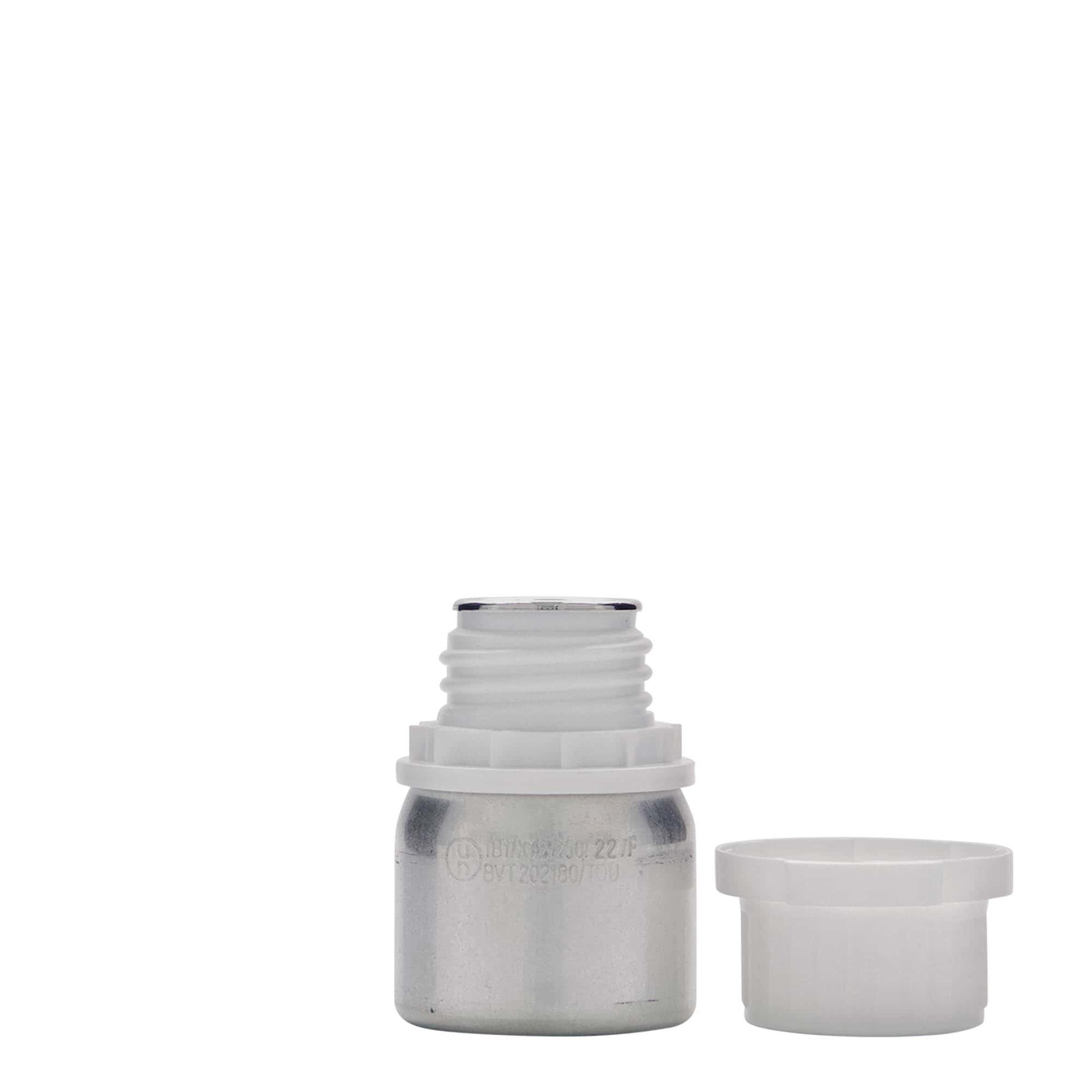 50 ml aluminiumsflaske, metal, sølv, åbning: DIN 32