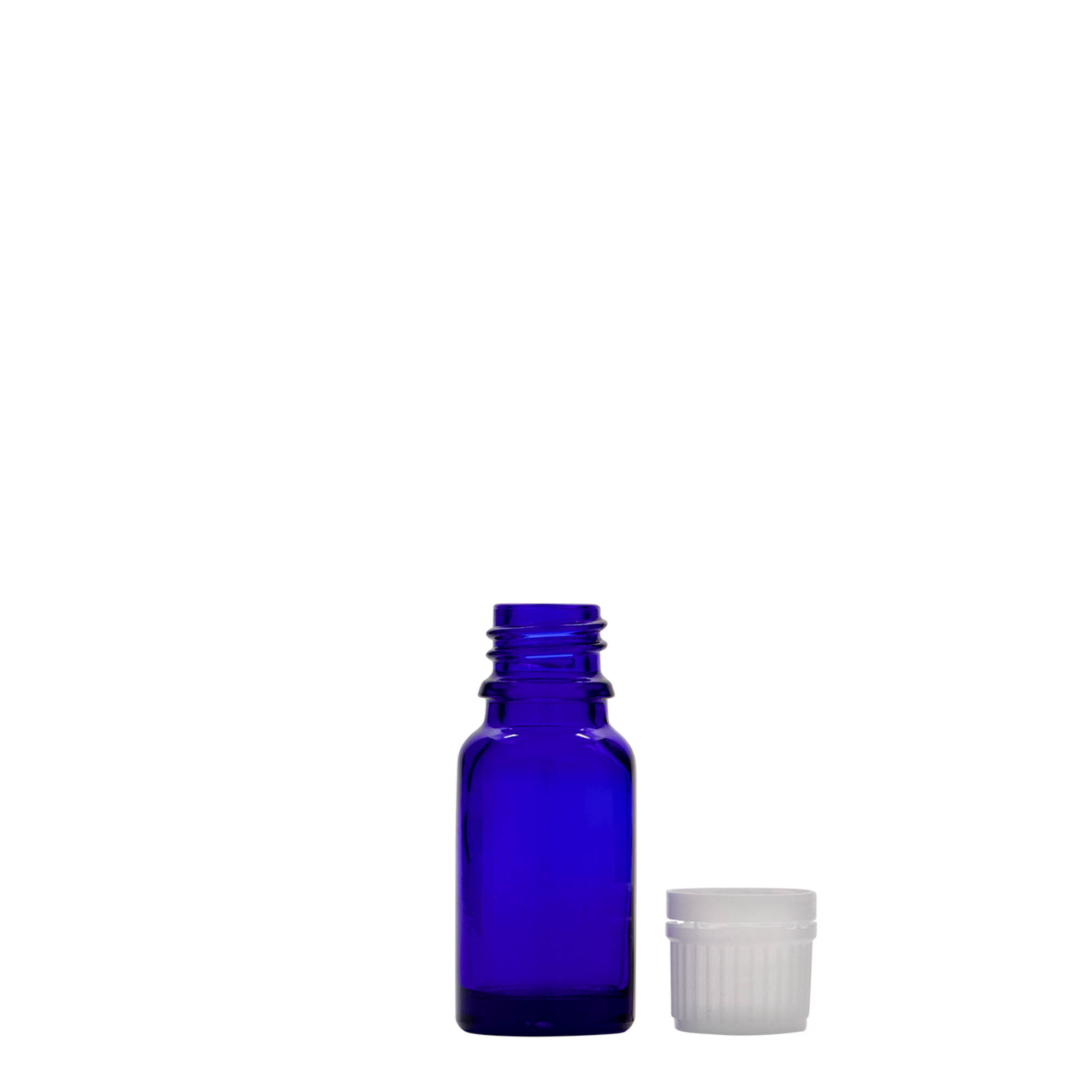 10 ml medicinflaske, glas, kongeblå, åbning: DIN 18