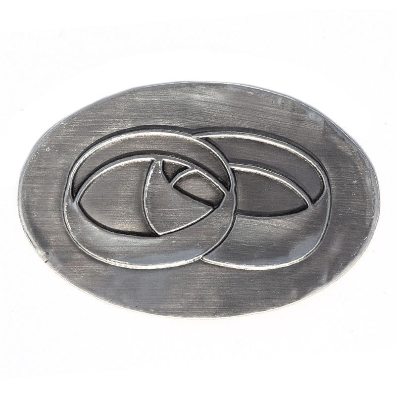 Tin-etiket 'vielsesringe', oval, metal, sølv
