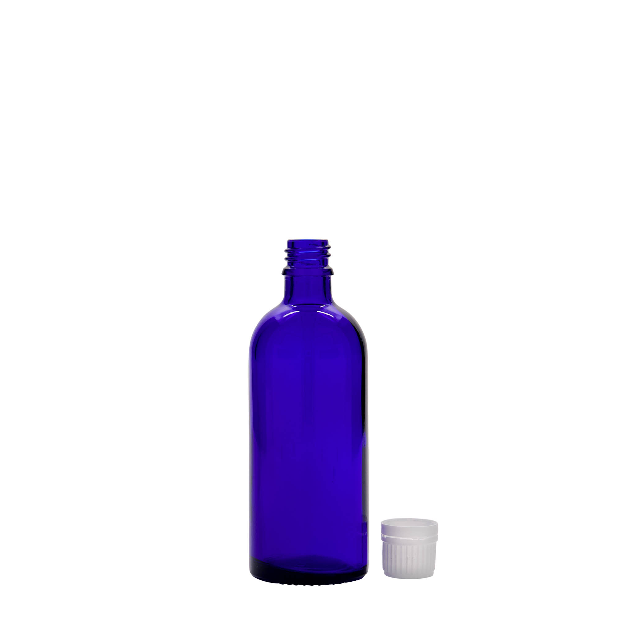 100 ml medicinflaske, glas, kongeblå, åbning: DIN 18 100 ml medicinflaske, glas, kongeblå, åbning: DIN 18