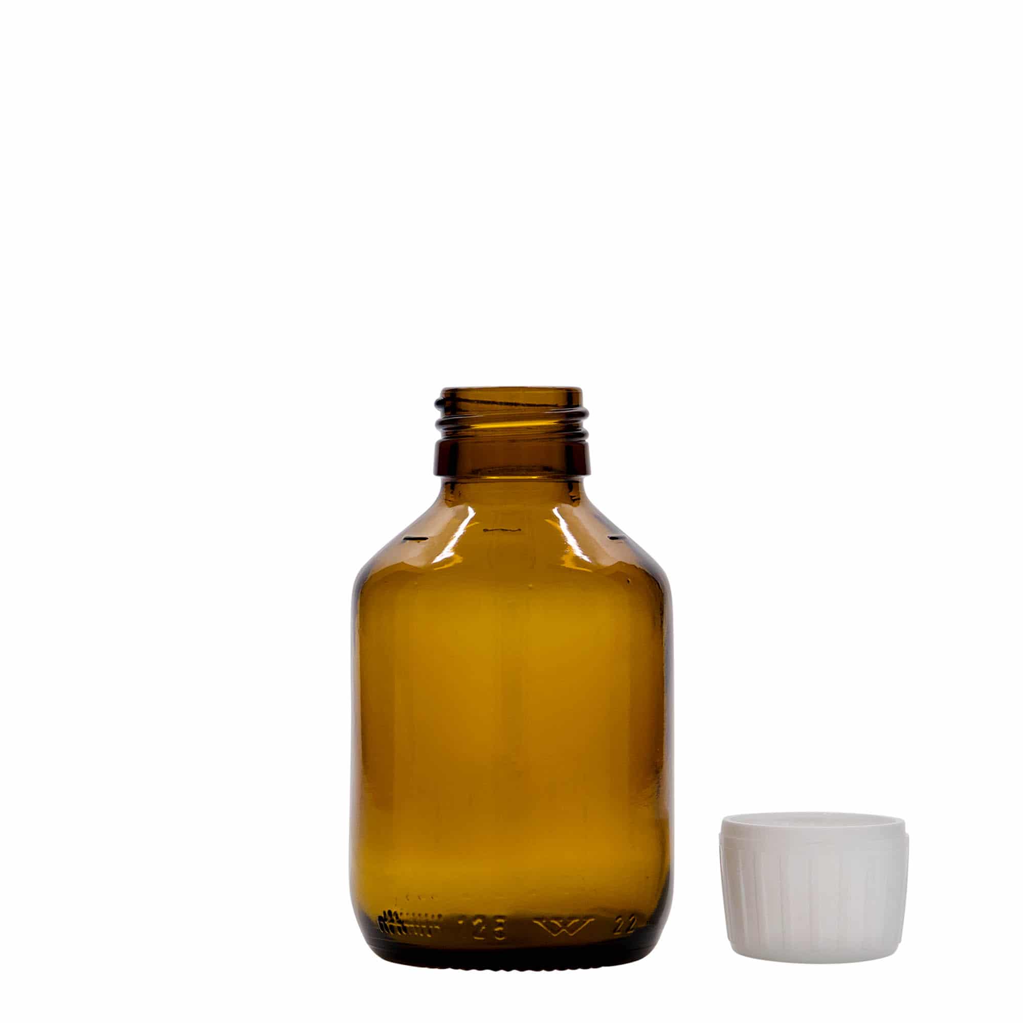 125 ml medicinflaske, brun, glas, åbning: PP 28