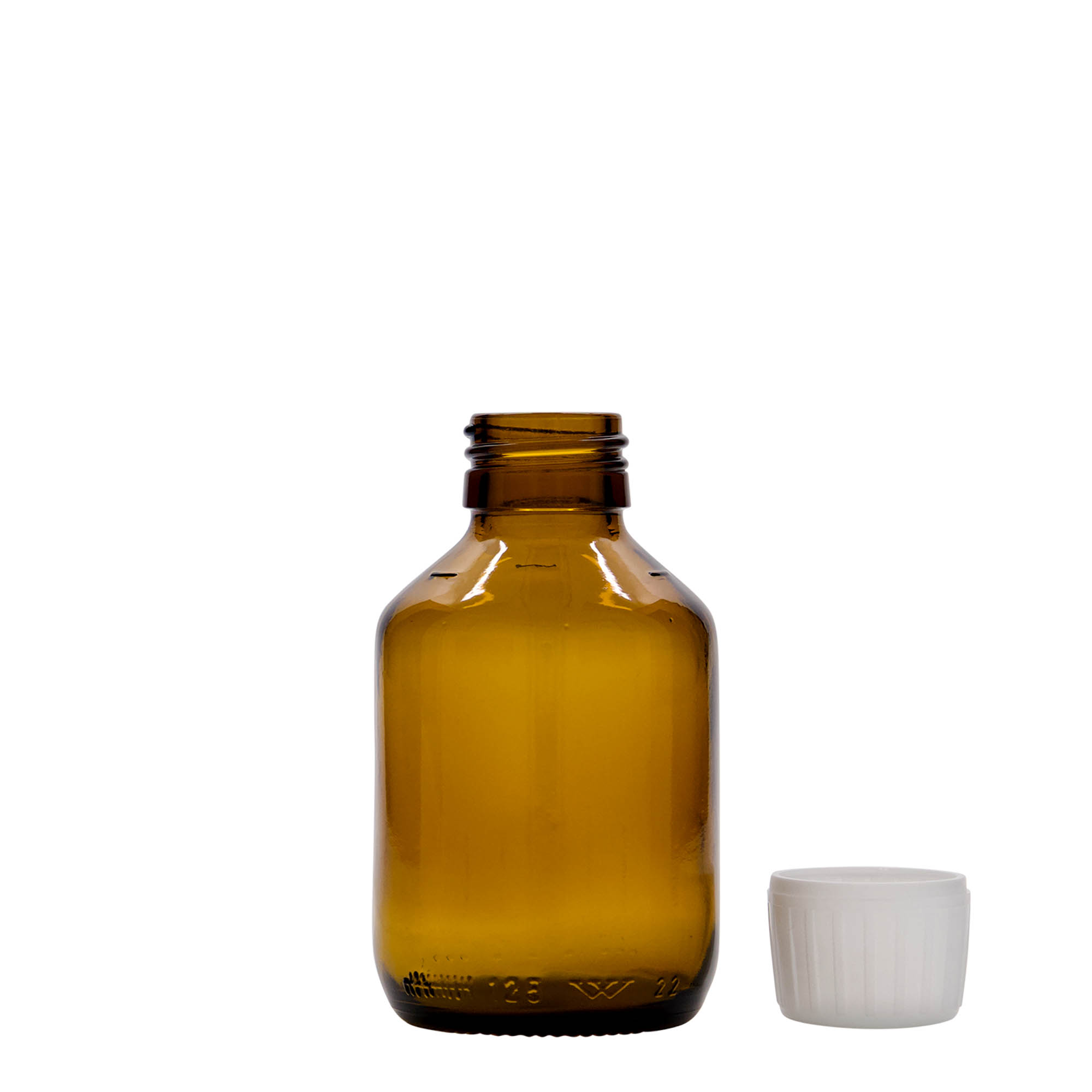 125 ml medicinflaske, brun, glas, åbning: PP 28