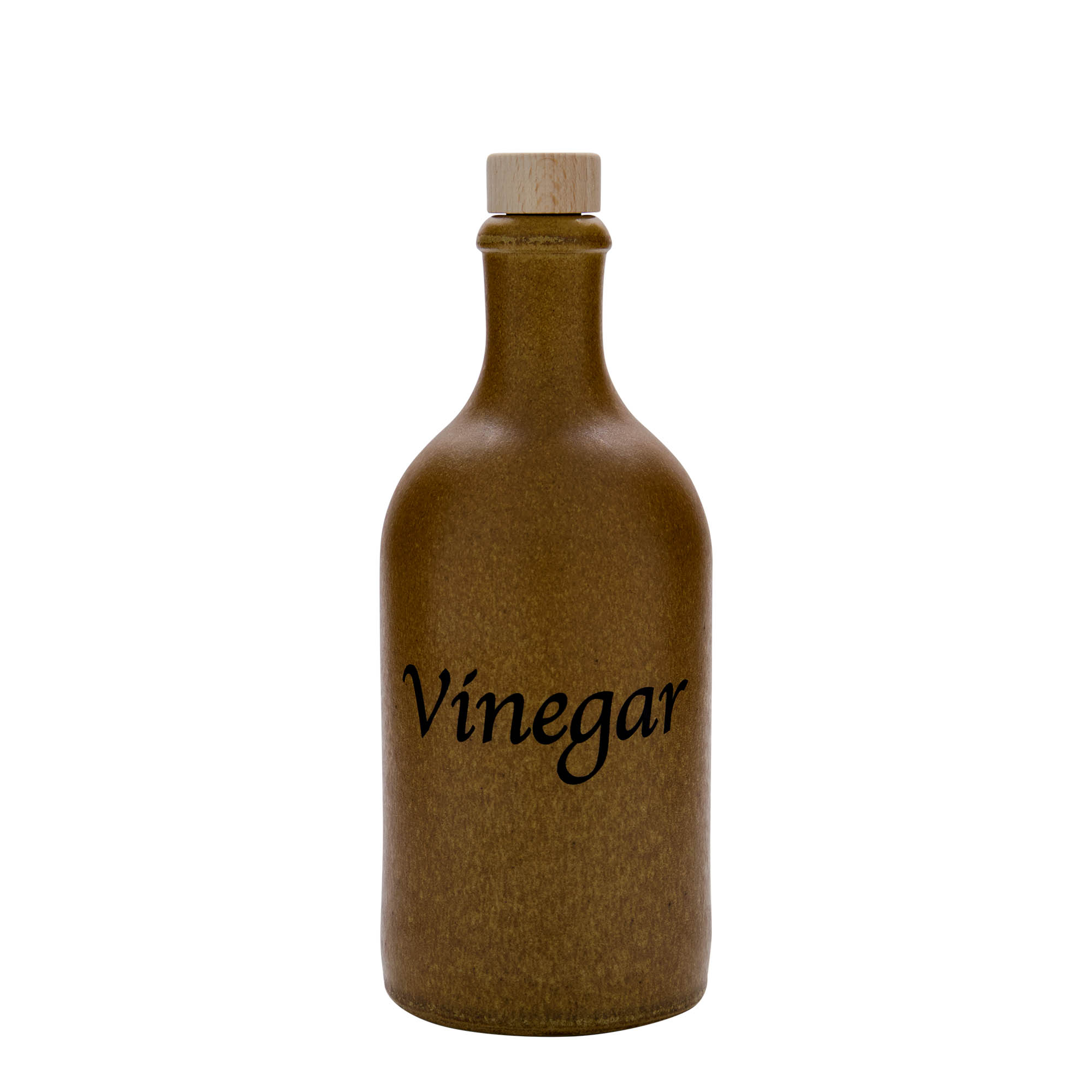 500 ml Tonkrukke, motiv: Eddike, stentøj, brun-krystal, munding: kork