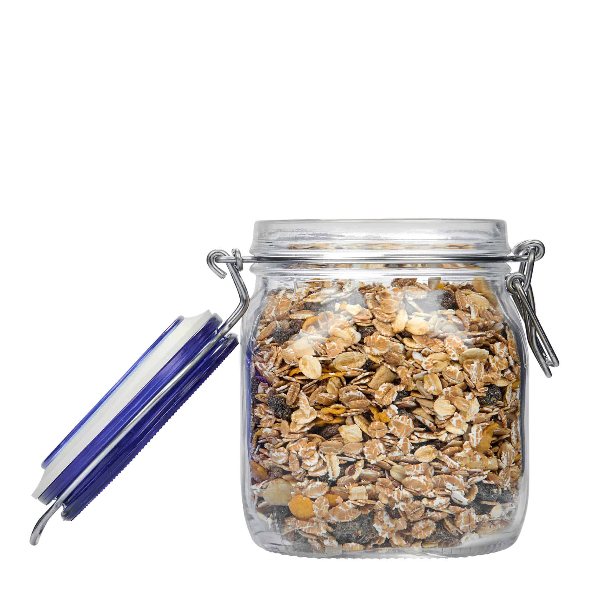 750 ml trådlågsglas 'Fido' blå låg, firkantet, åbning: trådlågslukning