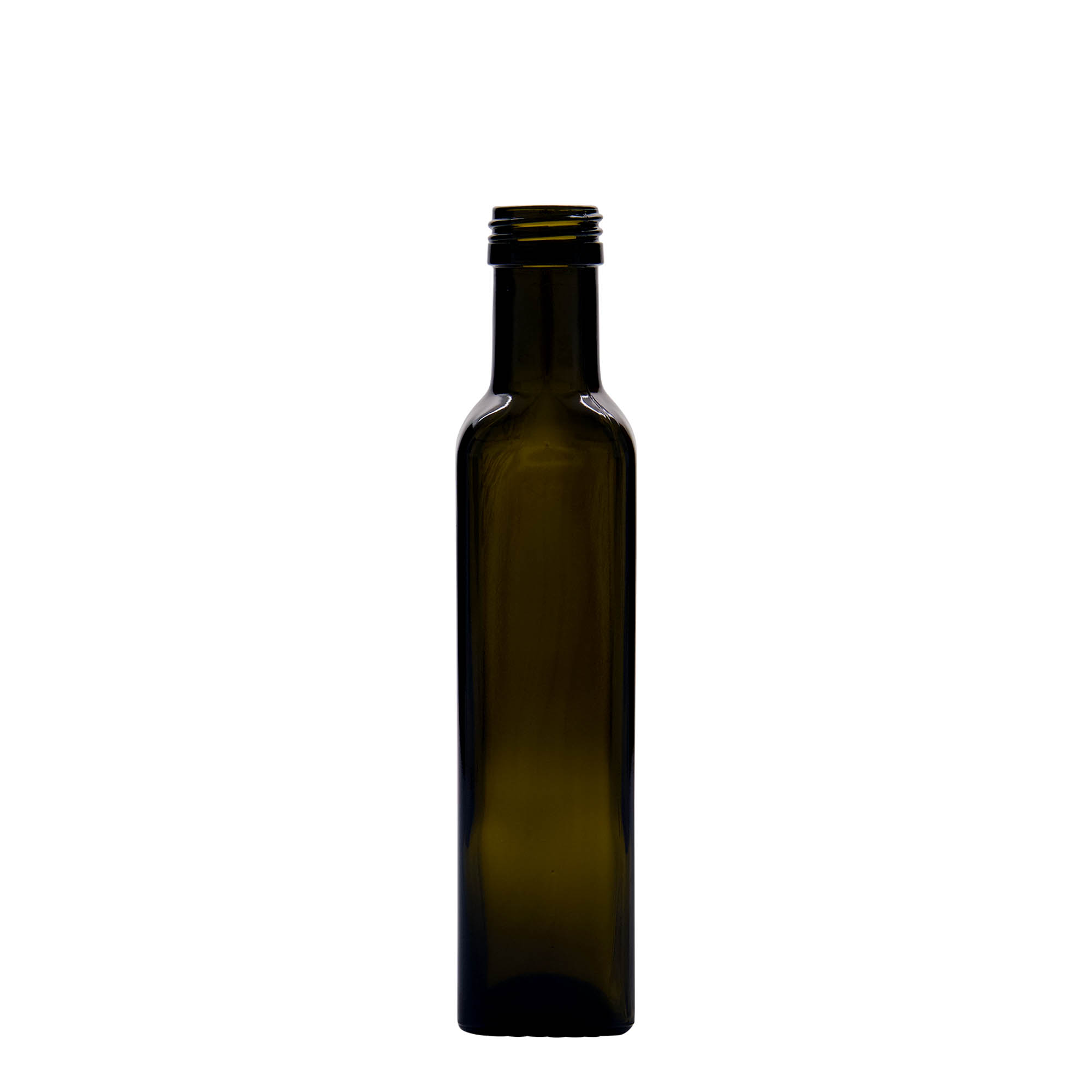 250 ml glasflaske 'Marasca', kvadratisk, antikgrøn, åbning: PP 31,5 250 ml glasflaske 'Marasca', kvadratisk, antikgrøn, åbning: PP 31,5