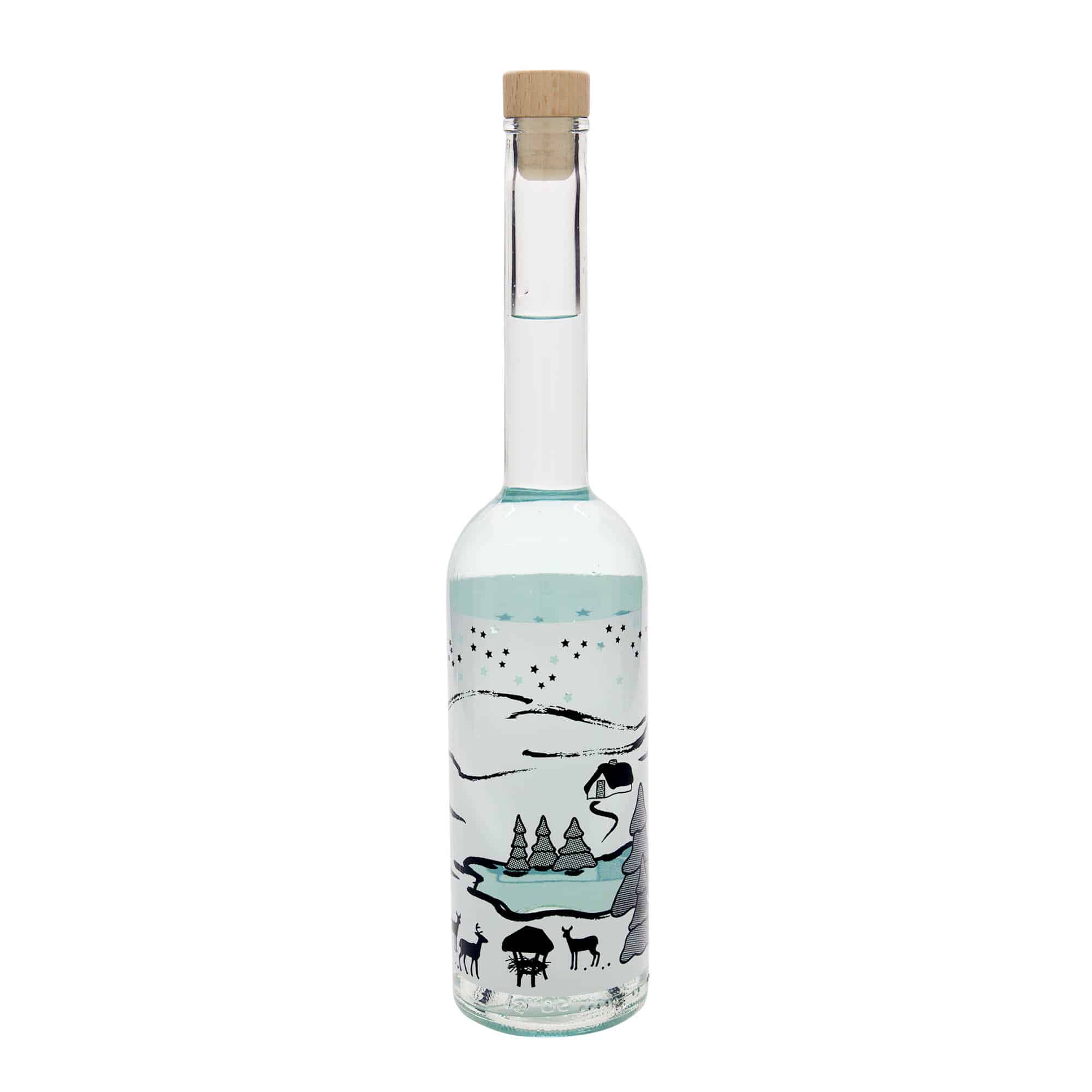 500 ml glasflaske 'Opera', motiv: Vinterdrøm-Bianco, åbning: Kork