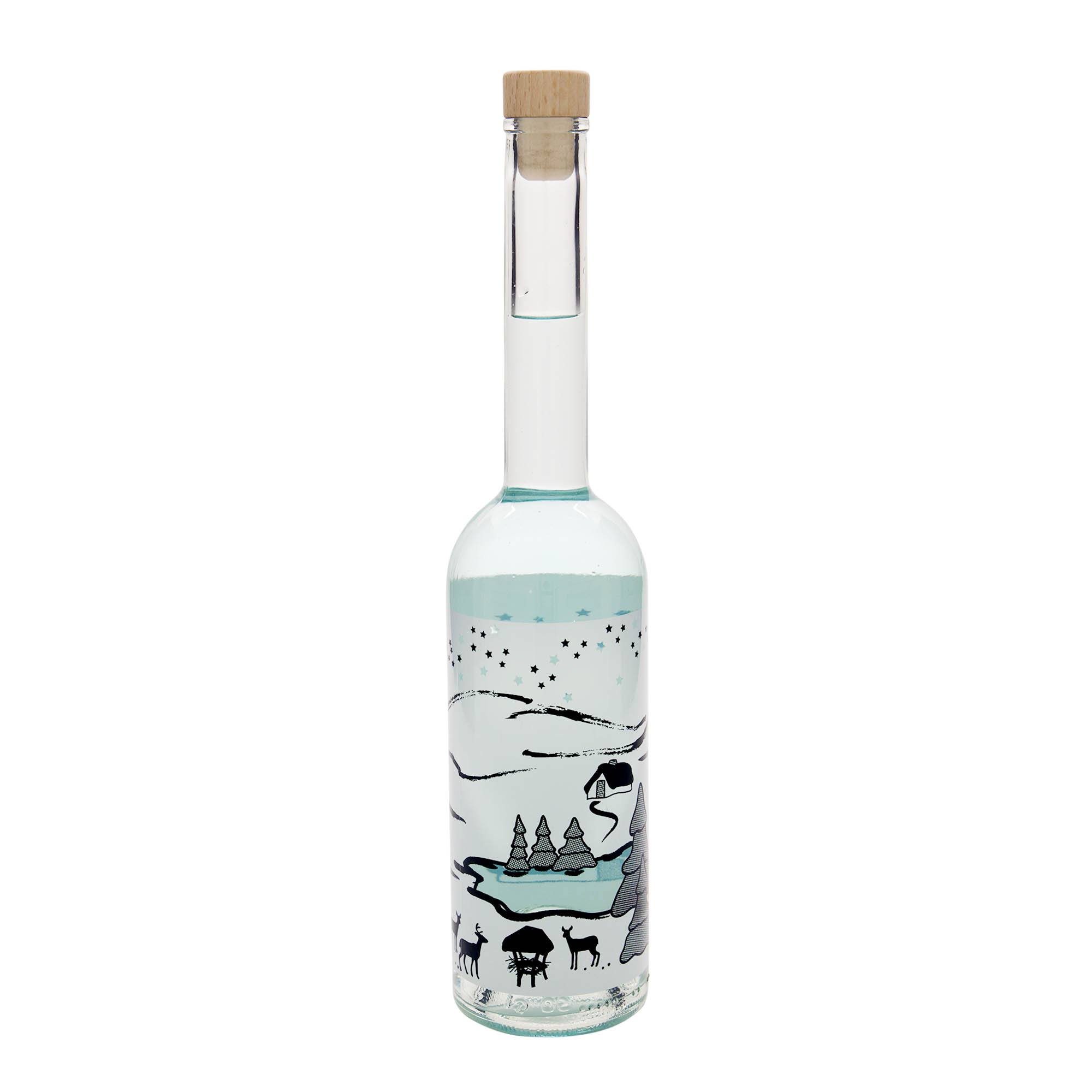 500 ml glasflaske 'Opera', motiv: vinterdrøm-bianco, åbning: kork