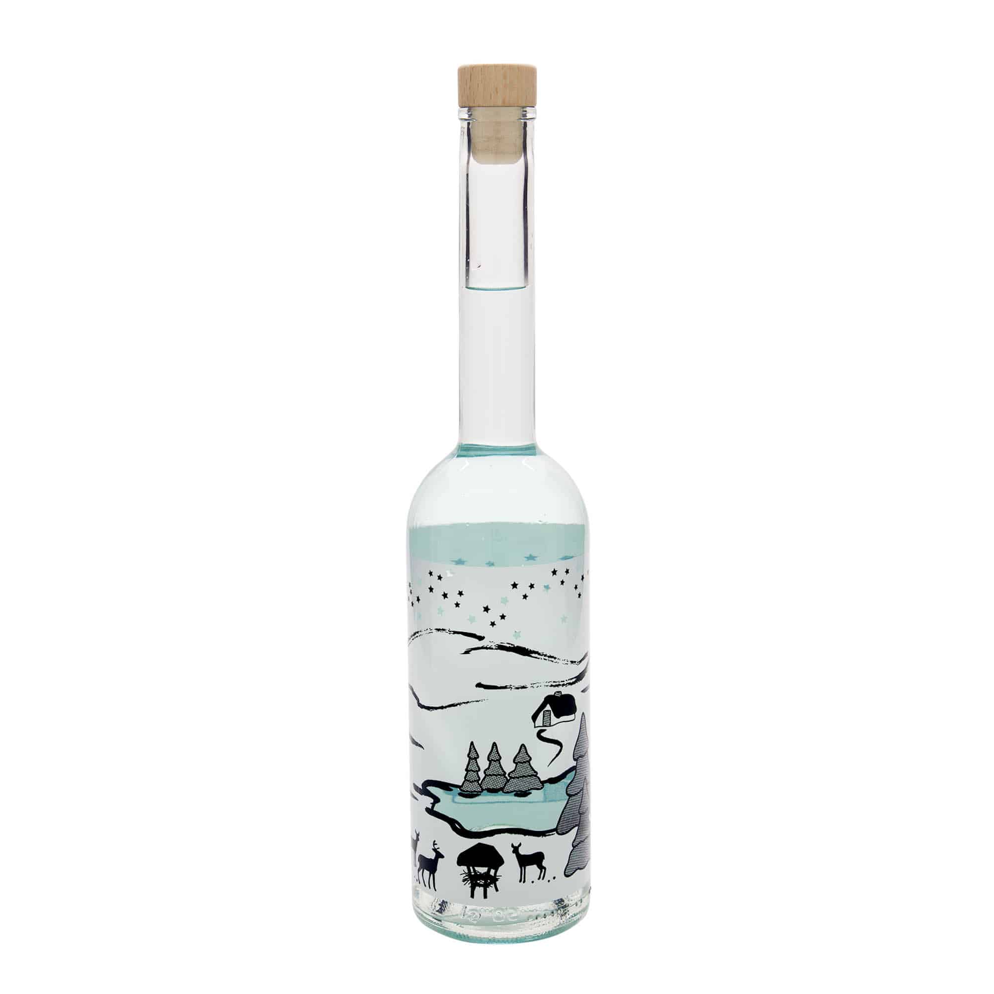 500 ml glasflaske 'Opera', motiv: vinterdrøm-bianco, åbning: kork