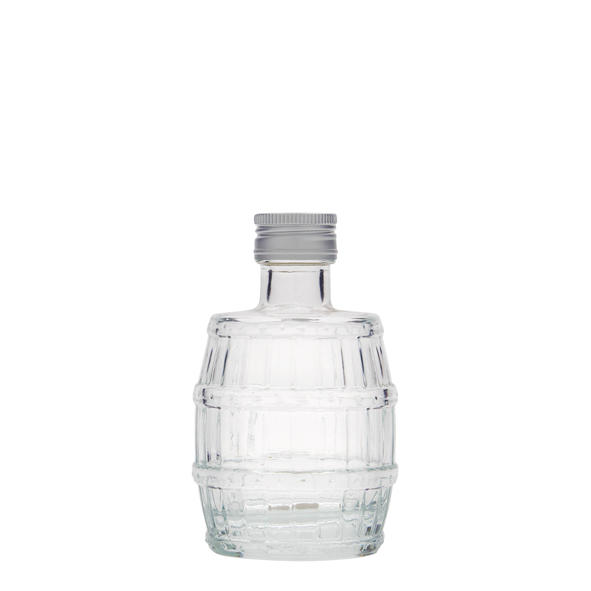 100 ml glasflaske 'tønde', åbning: PP 24 100 ml glasflaske 'tønde', åbning: PP 24