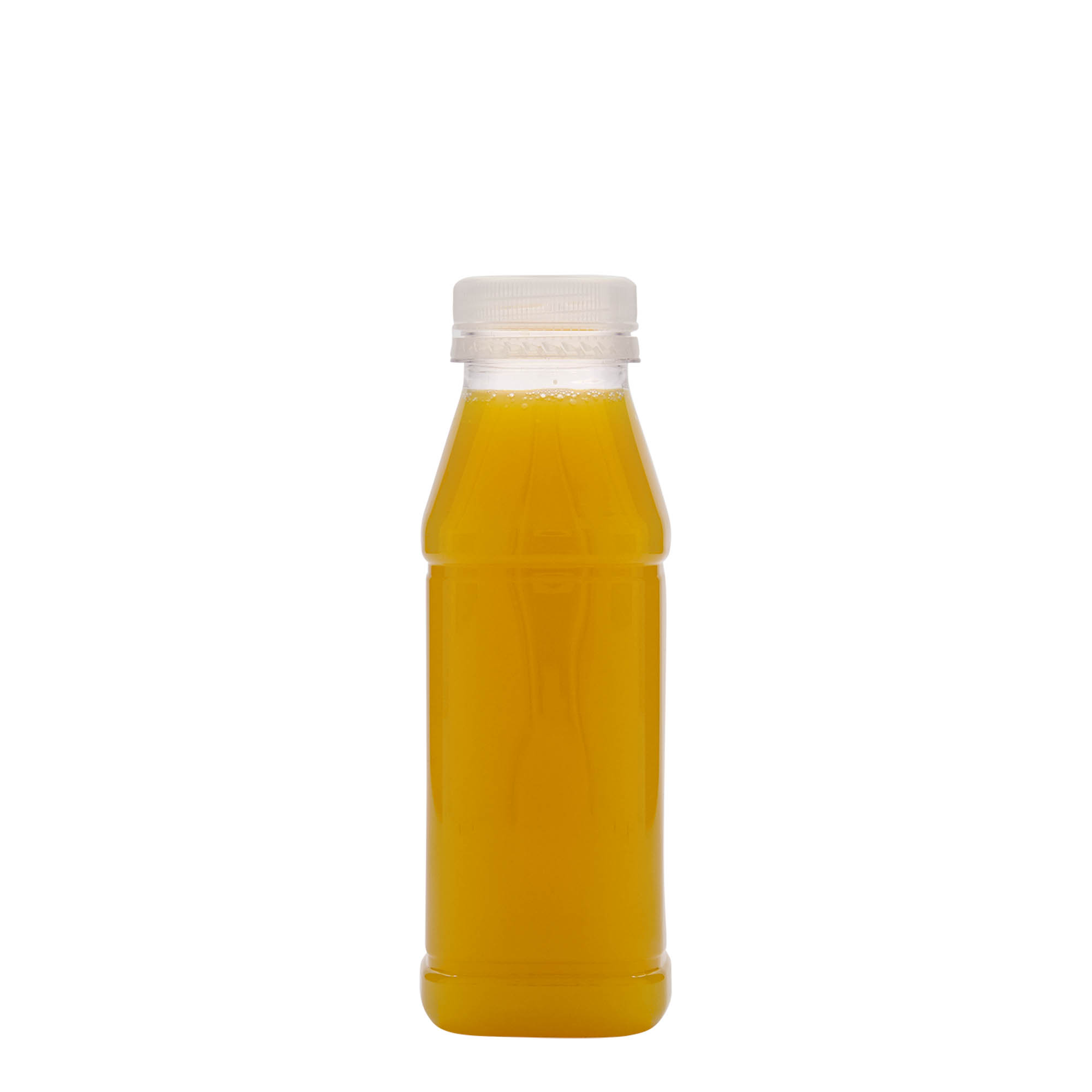 330 ml PET-flaske »Milk and Juice Carré«, firkantet, plastik, åbning: 38 mm