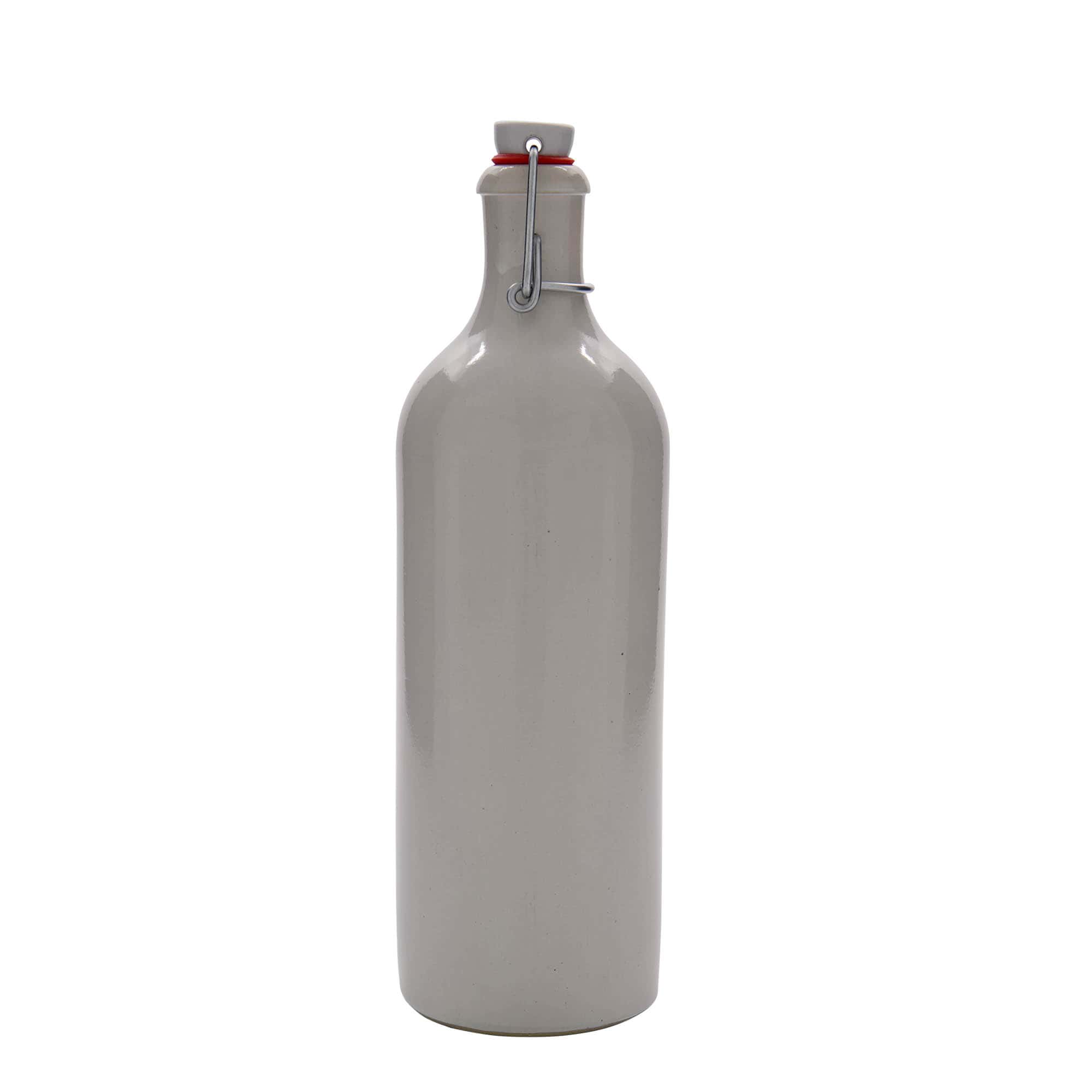 750 ml tonkrukke, stentøj, hvid, munding: klemme lukning