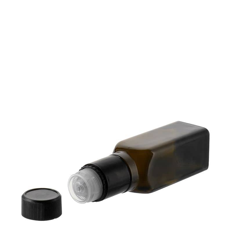 100 ml eddike-/olieflaske 'Quadra', glas, kvadratisk, antikgrøn, åbning: DOP