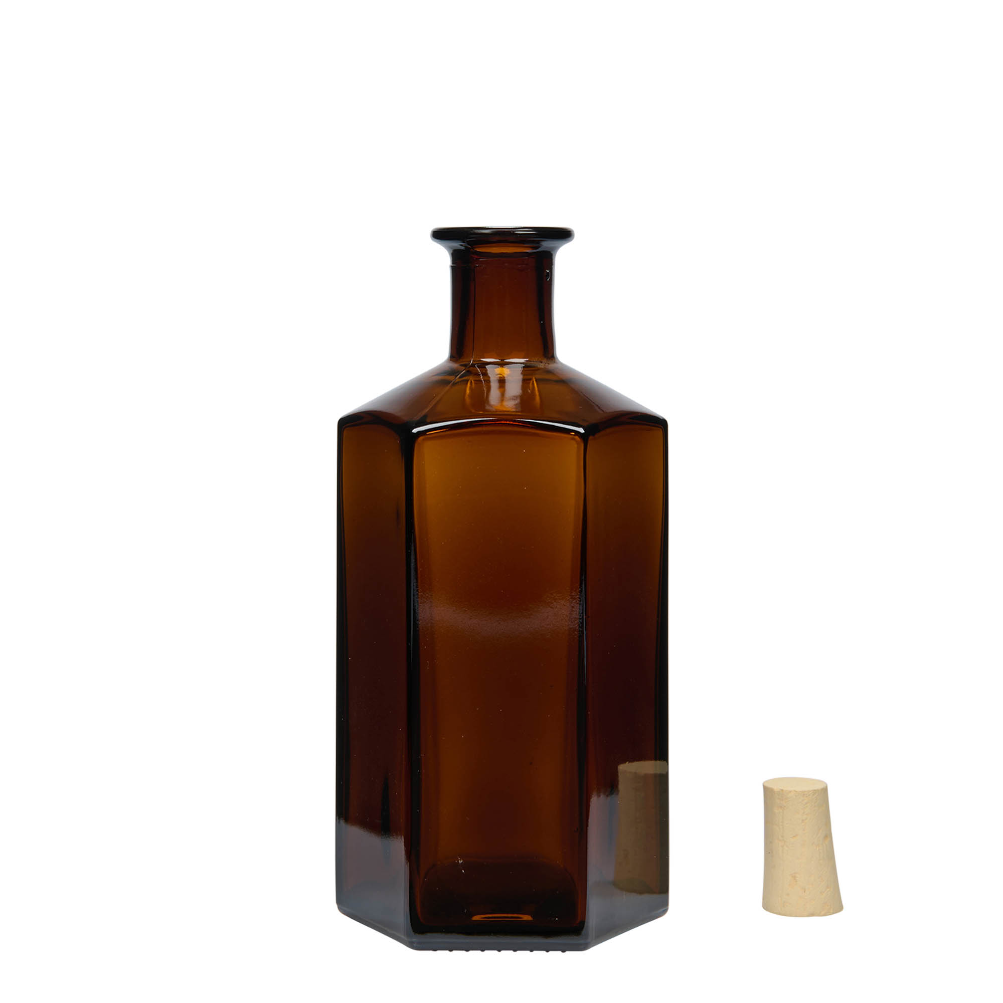 500 ml glasflaske apoteker 'Jimmy', sekskantet, brun, åbning: prop 500 ml glasflaske apoteker 'Jimmy', sekskantet, brun, åbning: prop