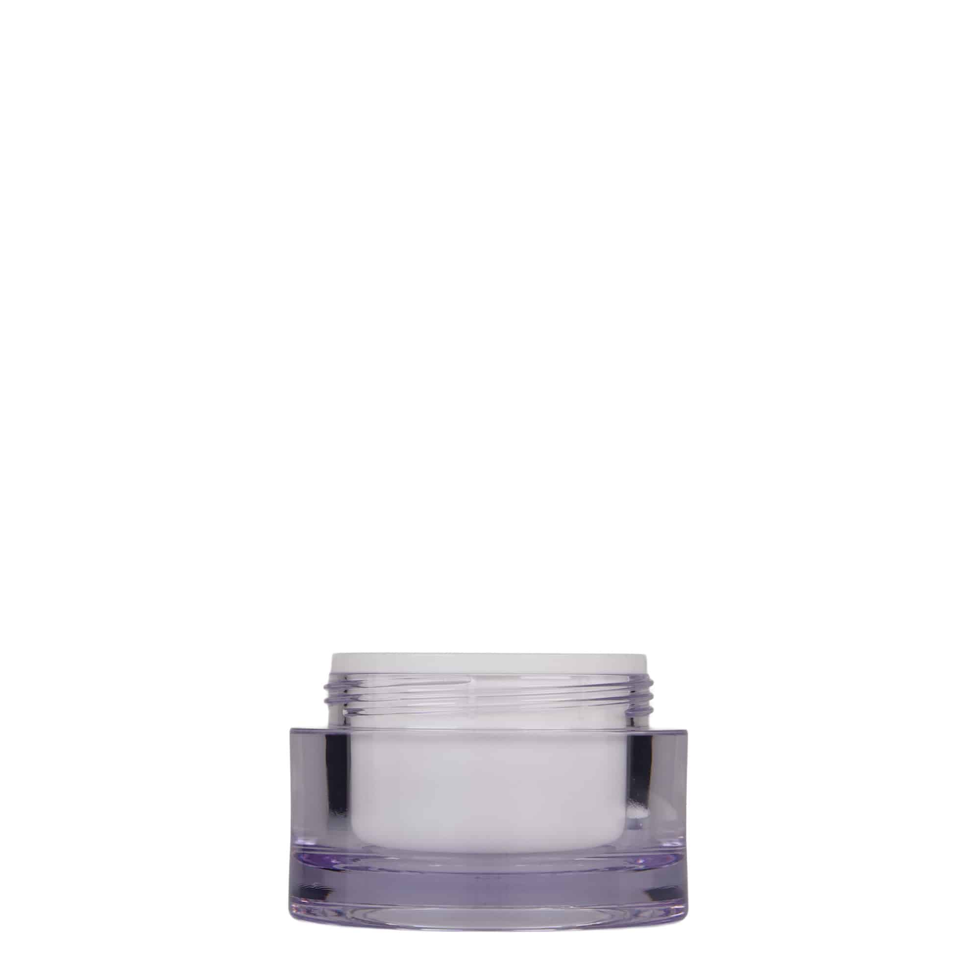 50 ml krukke, SAN-plast, hvid, åbning: skruelåg