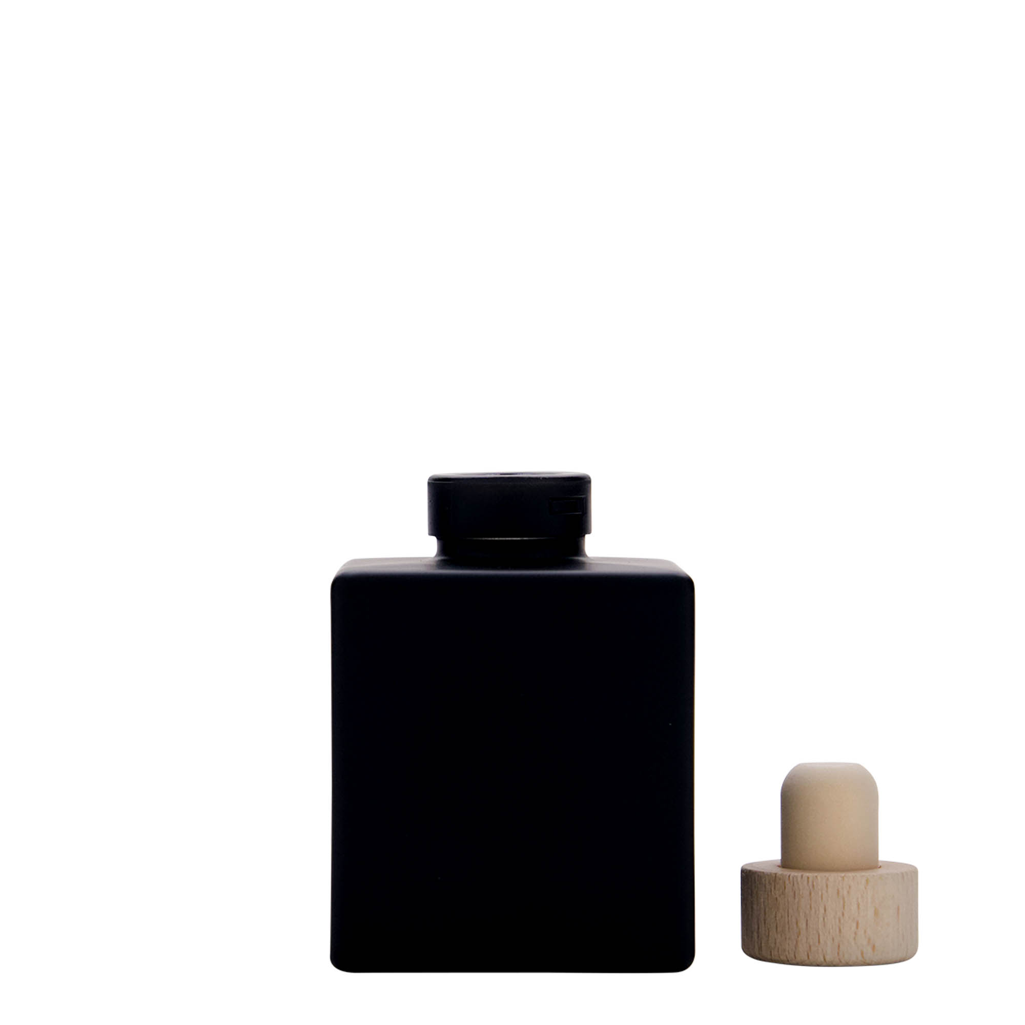 100 ml glasflaske 'Cube', firkantet, sort, åbning: kork