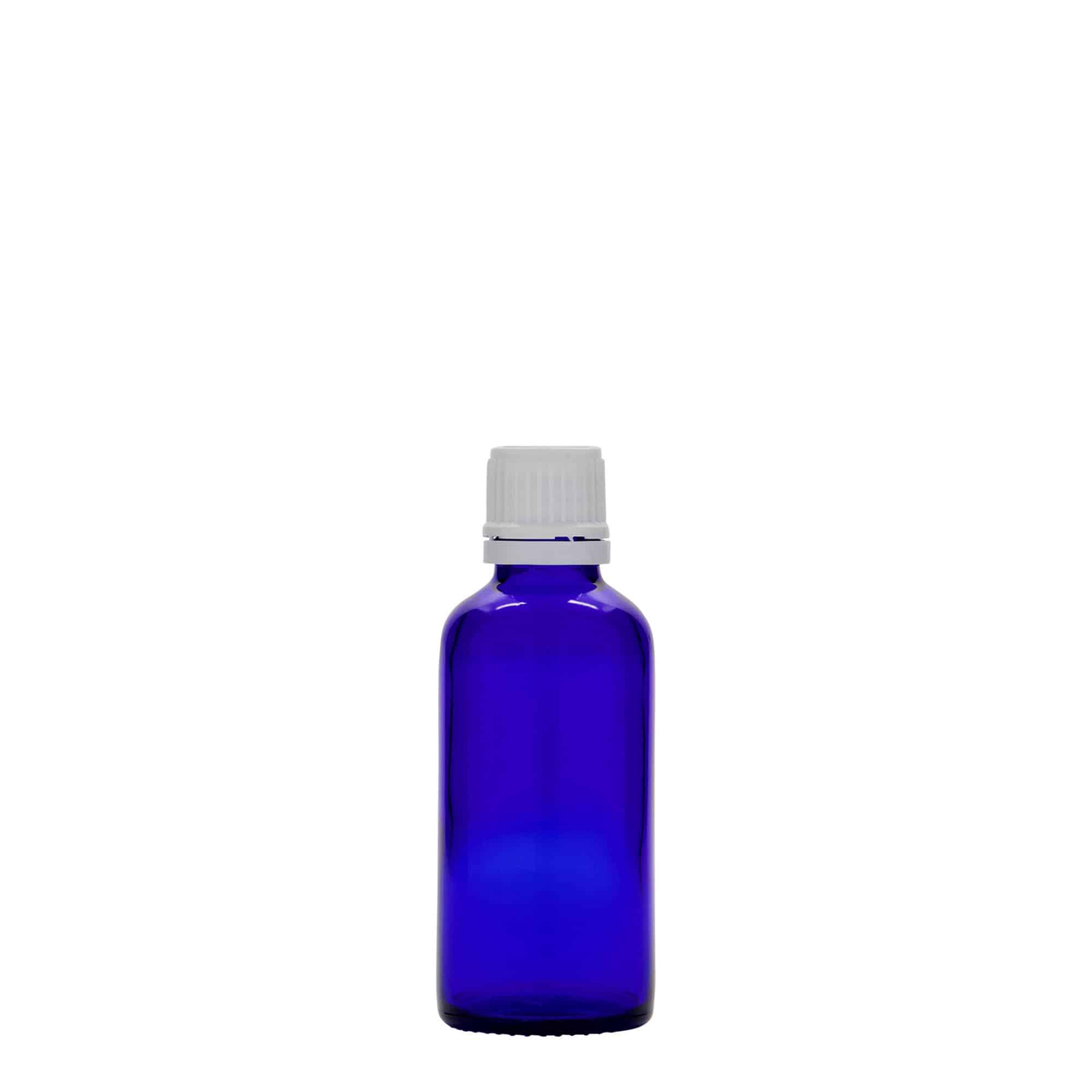 50 ml medicinflaske, glas, kongeblå, åbning: DIN 18 50 ml medicinflaske, glas, kongeblå, åbning: DIN 18