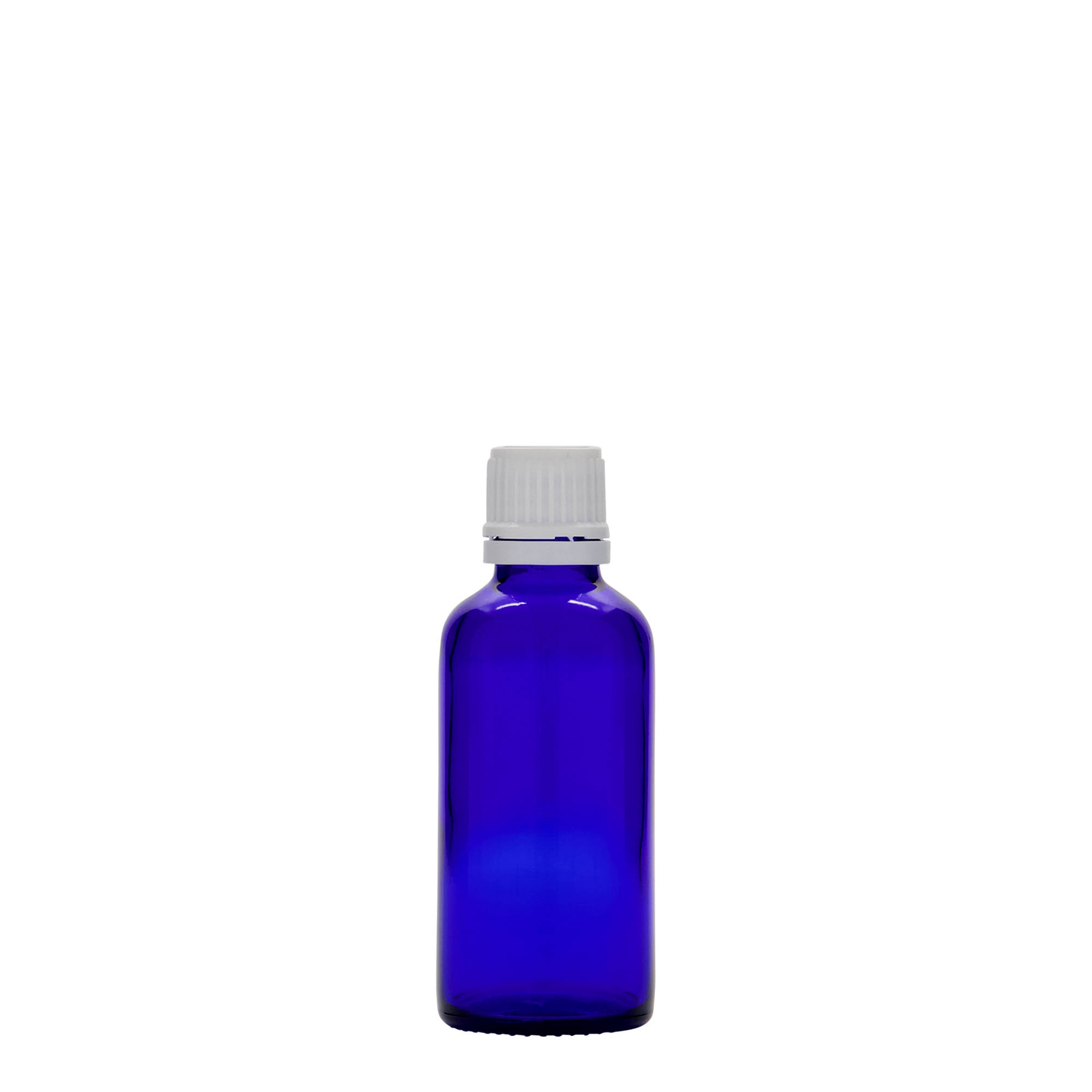 50 ml medicinflaske, glas, kongeblå, åbning: DIN 18