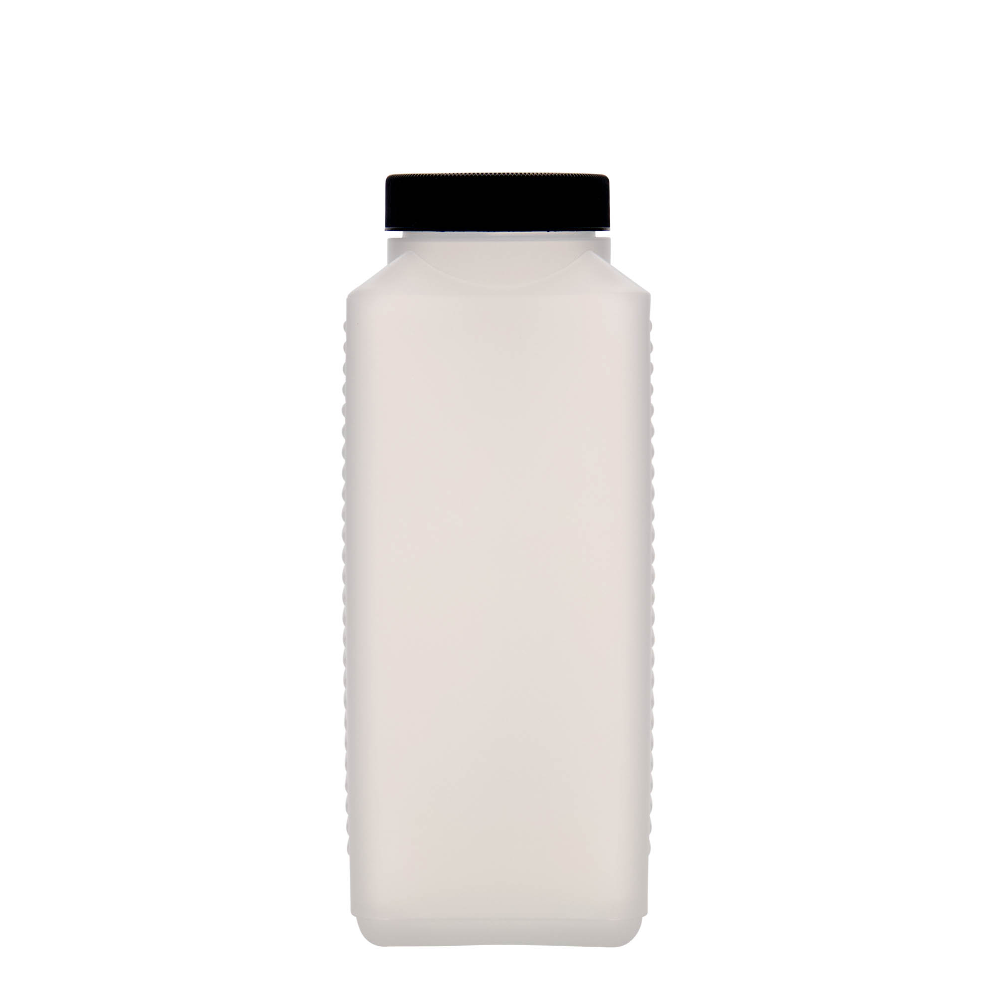 1.000 ml bredhalsflaske, rektangulær, HDPE-plast, natur, åbning: DIN 60 EPE