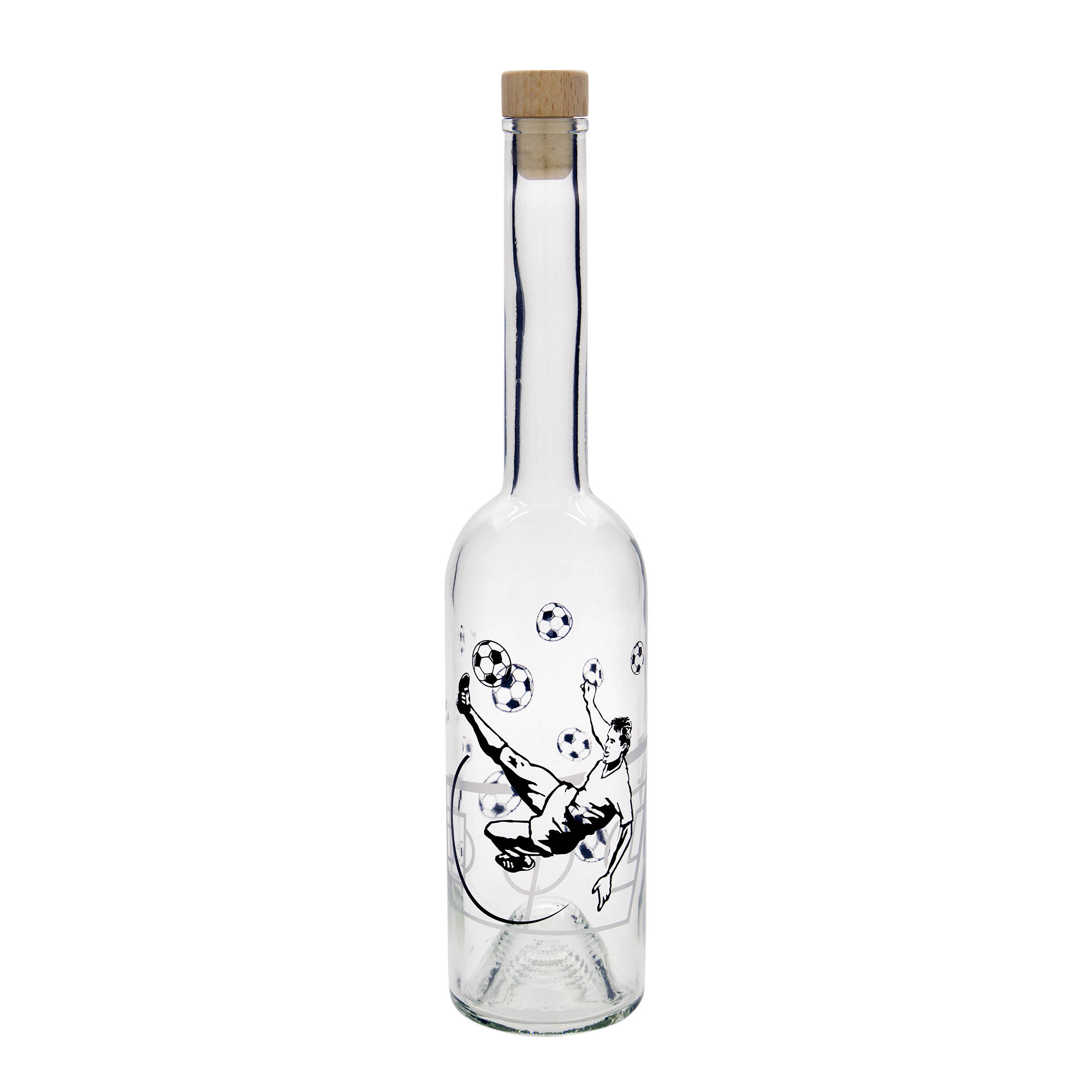 500 ml glasflaske 'Opera', motiv: fodboldspiller, munding: kork