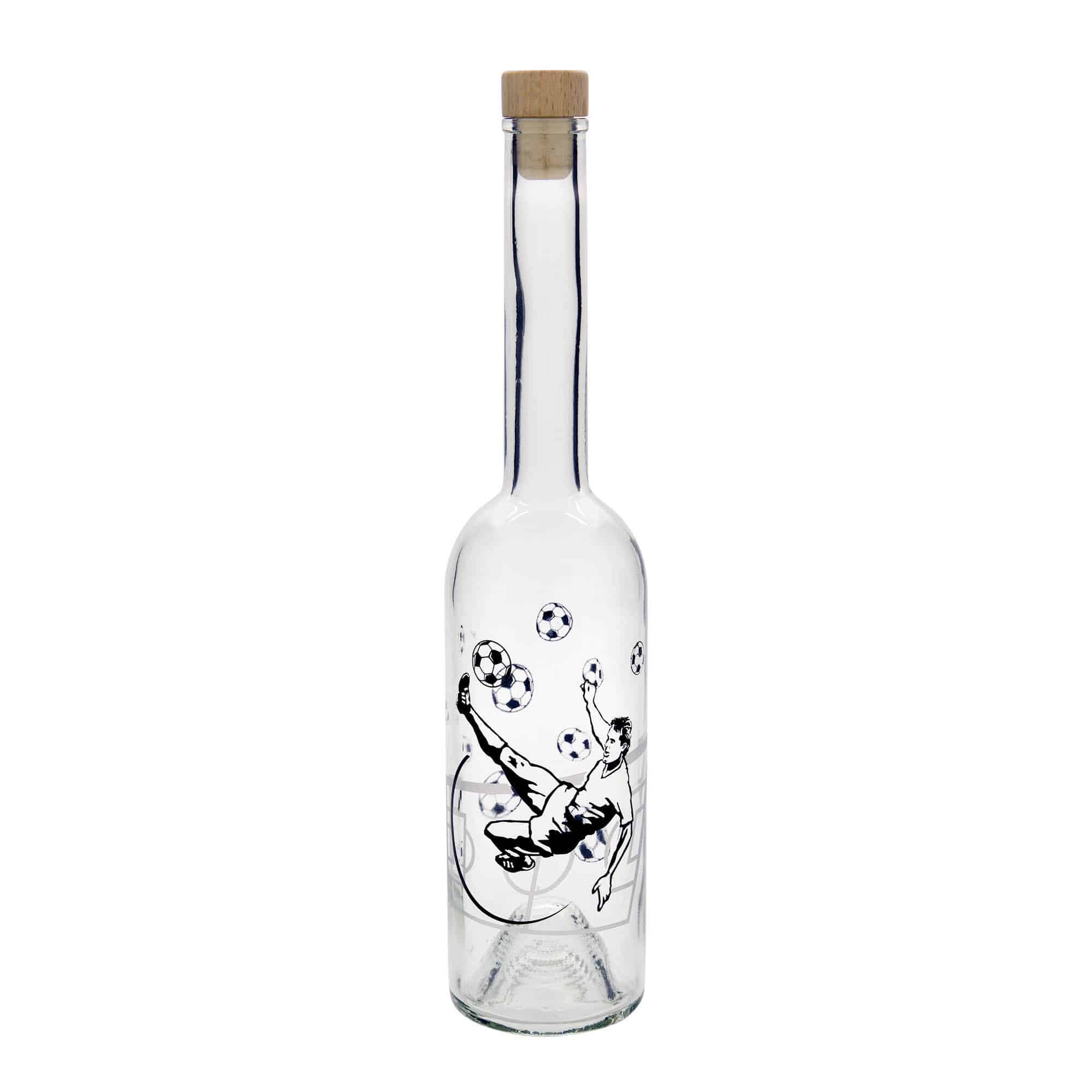 500 ml glasflaske 'Opera', motiv: fodboldspiller, munding: kork