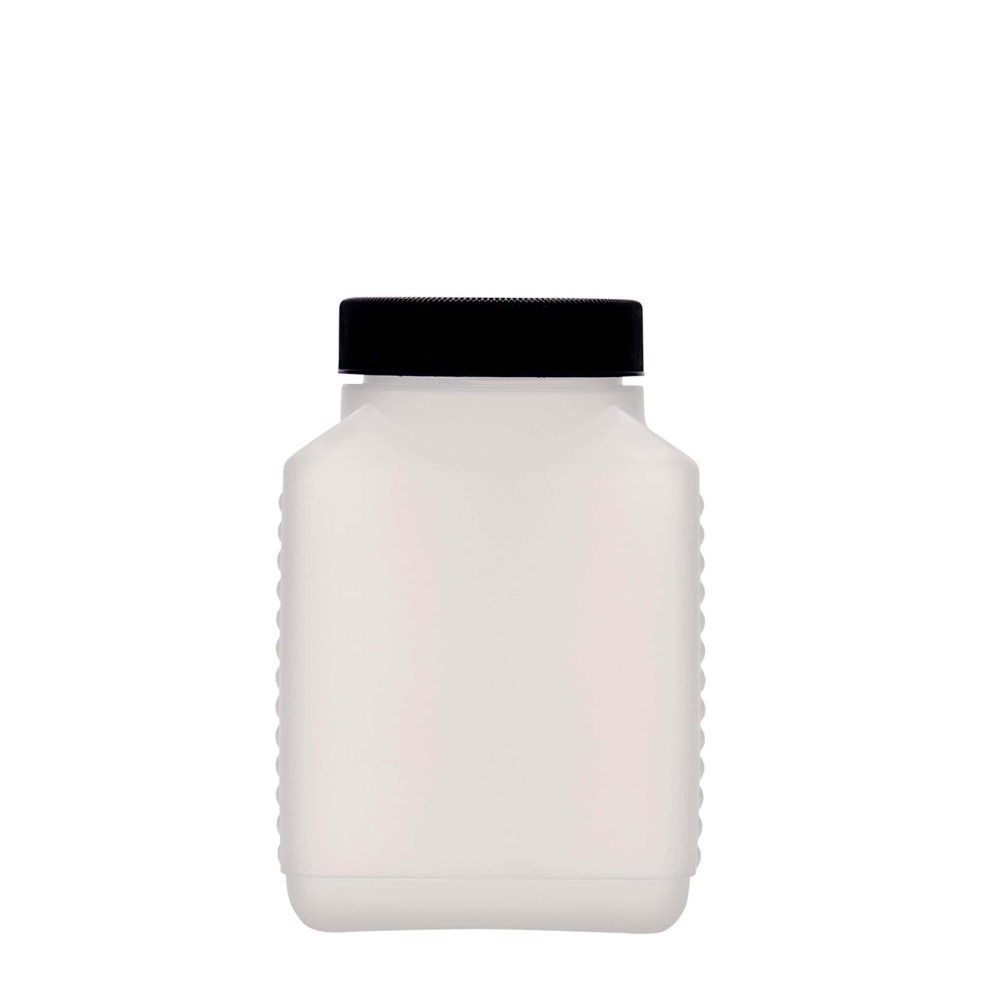 500 ml bredhalset flaske, firkantet, HDPE-plast, natur, åbning: DIN 60 EPE