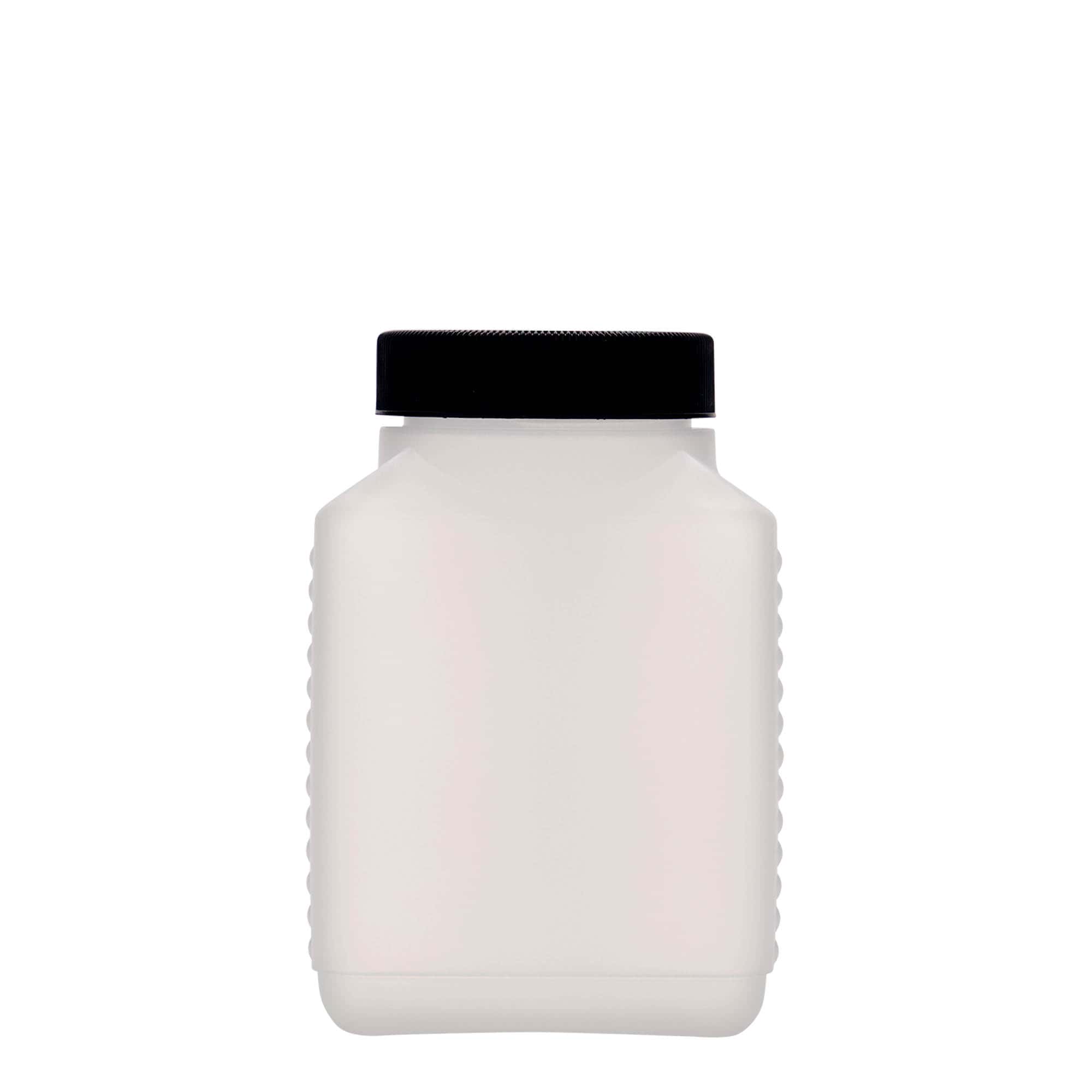 500 ml bredhalsflaske, rektangulær, HDPE-plast, natur, åbning: DIN 60 EPE