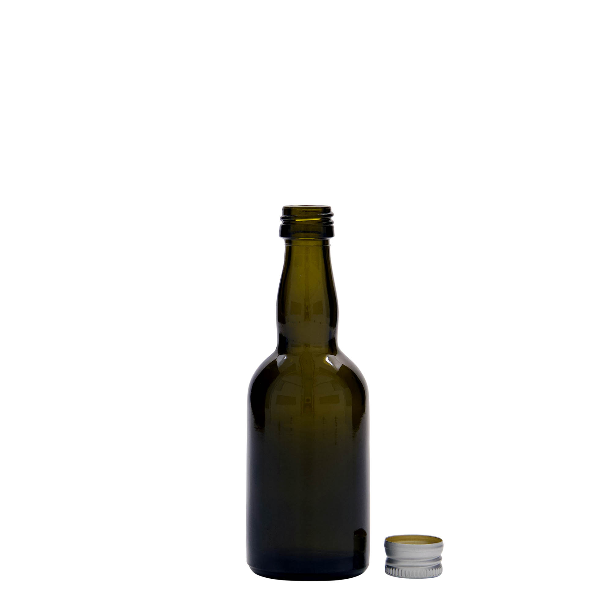 50 ml glasflaske 'Proba', antikgrøn, munding: PP 18