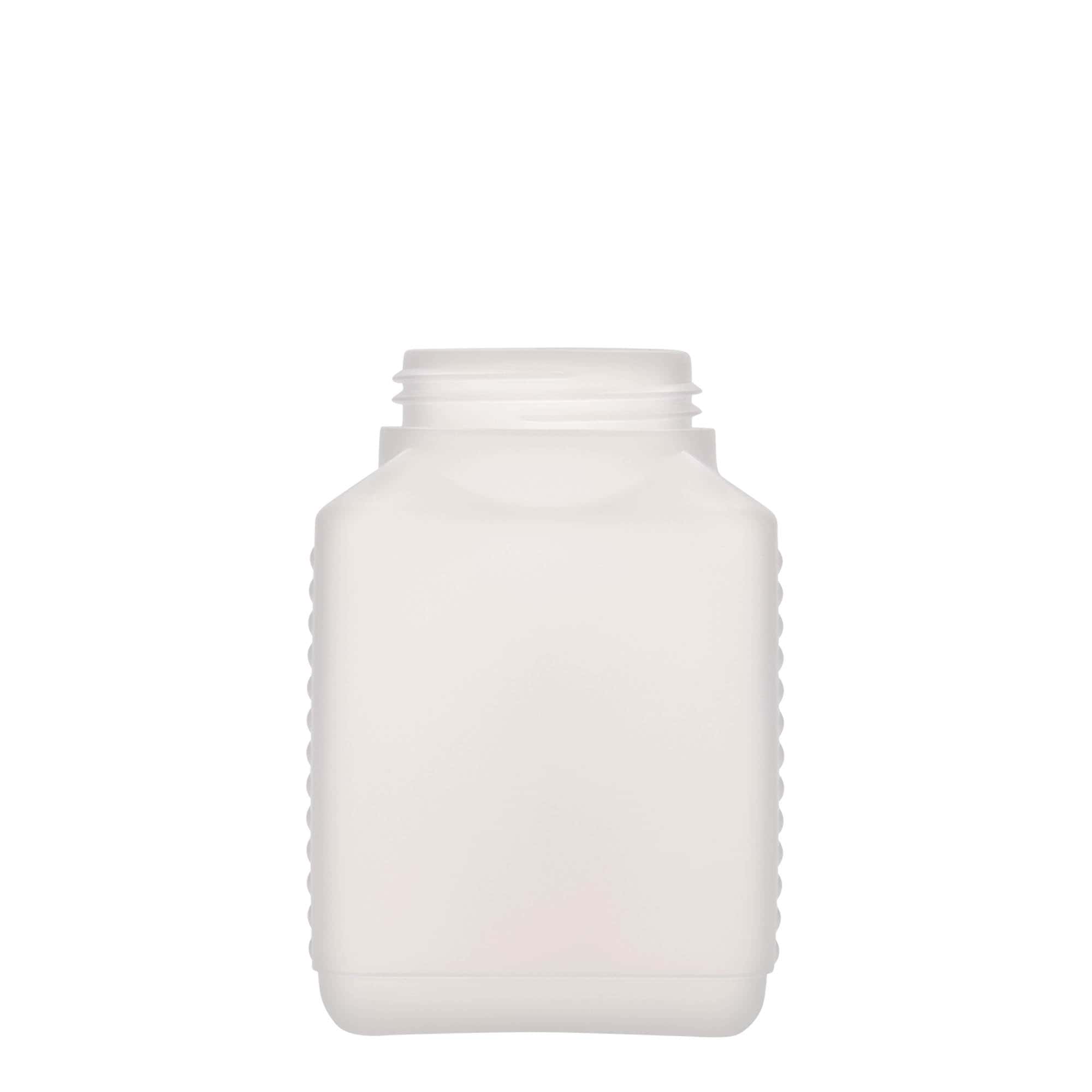 500 ml bredhalset flaske, firkantet, HDPE-plast, natur, åbning: DIN 60 EPE 500 ml bredhalset flaske, firkantet, HDPE-plast, natur, åbning: DIN 60 EPE
