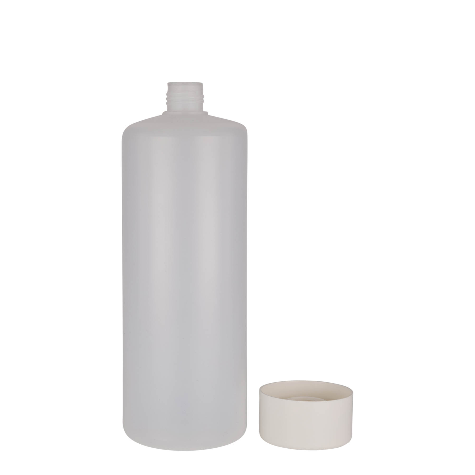 1.000 ml rund flaske, PE-plast, natur, åbning: skruelåg 1.000 ml rund flaske, PE-plast, natur, åbning: skruelåg