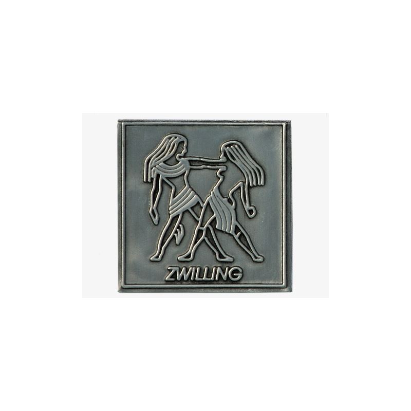 Tinetiket 'Tvilling', kvadratisk, metal, sølv