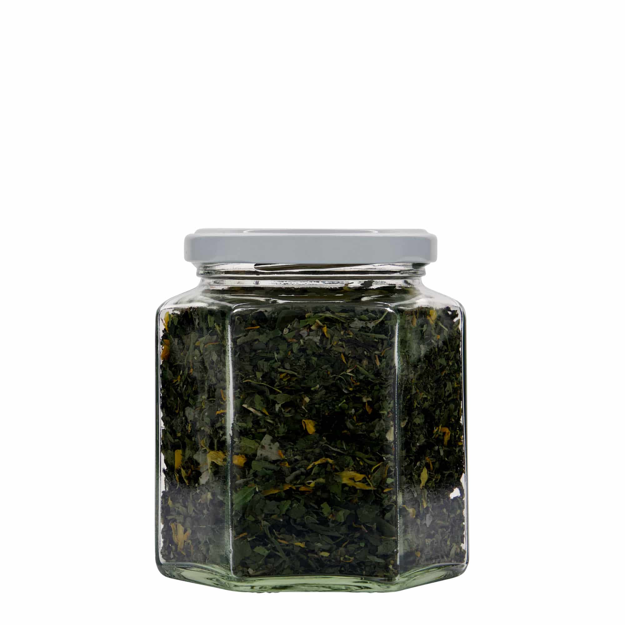 390 ml sekskantet glas, åbning: Twist-Off (TO 70)