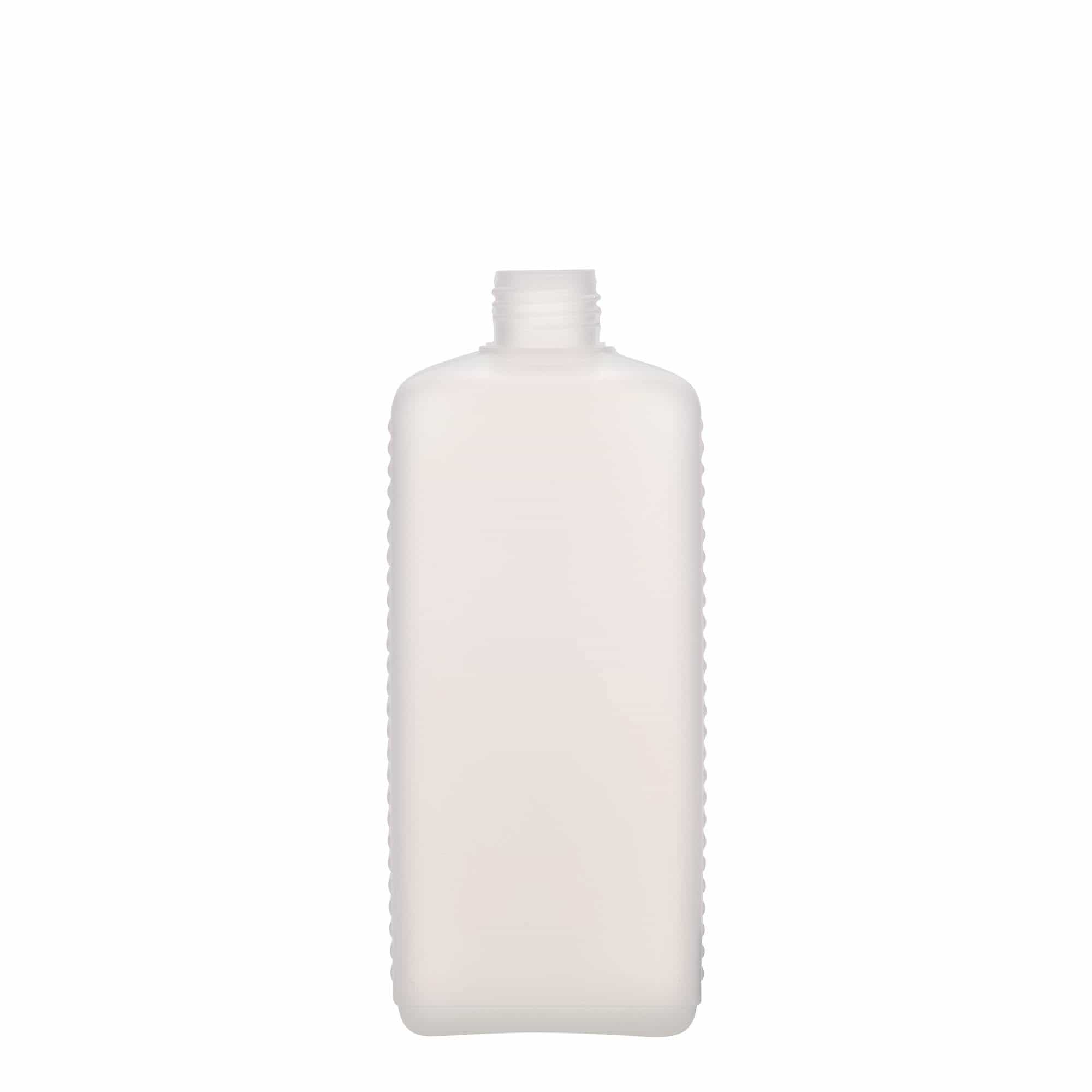 500 ml beholderflaske, firkantet, HDPE-plast, natur, åbning: DIN 25 EPE
