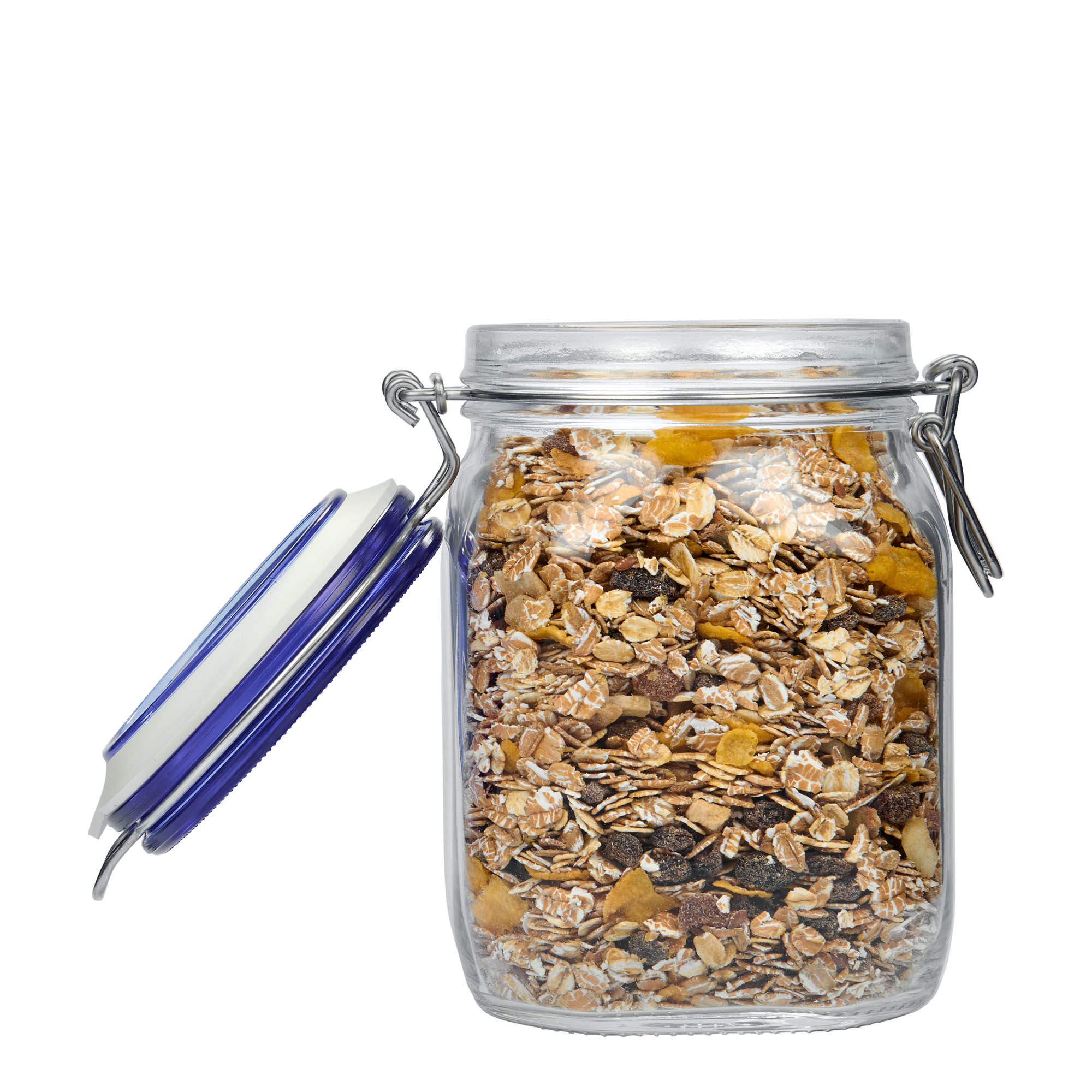 1.000 ml trådlågsglas 'Fido' blå låg, firkantet, åbning: trådlågslukning