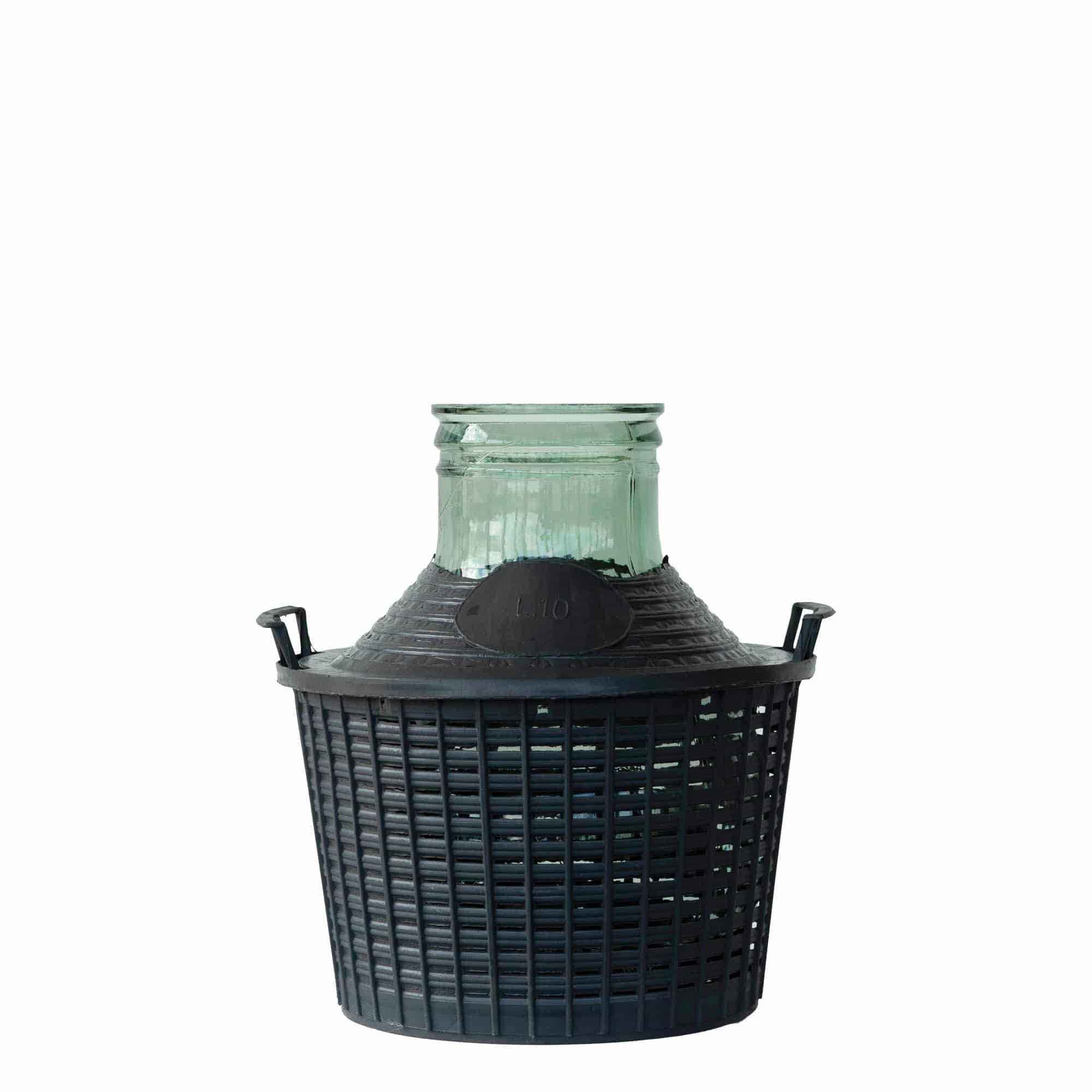 10 l ballonflaske med bred hals, glas, munding: påklipsningslåg