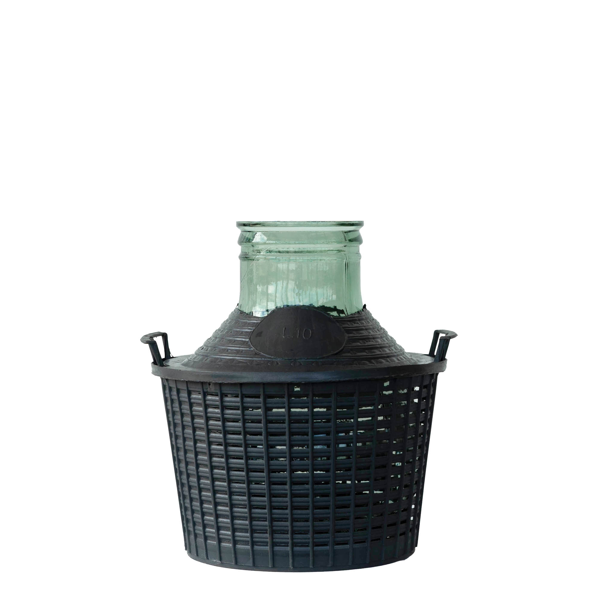 10 l ballonflaske med bred hals, glas, munding: påklipsningslåg