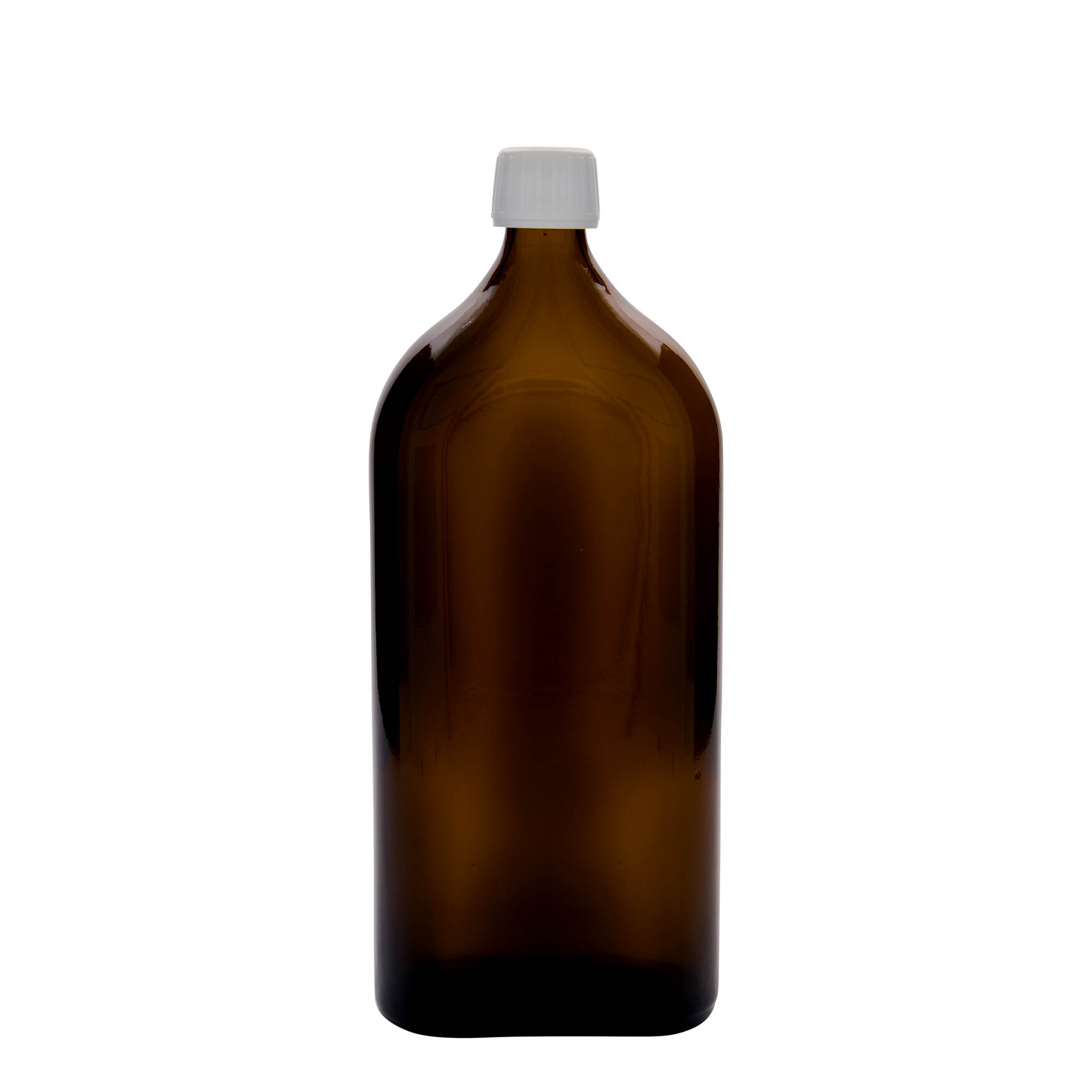 1.000 ml medicinflaske Meplat, oval, glas, brun, åbning: PP 28 1.000 ml medicinflaske Meplat, oval, glas, brun, åbning: PP 28